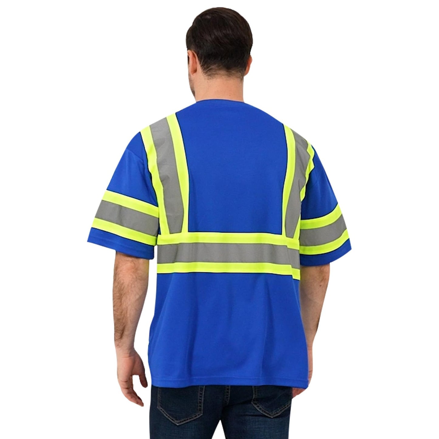 ProtectX High Visibility Short Sleeve Reflective Safety T-Shirt, Men's Heavy Duty Breathable Hi Vis Shirts, Class 2 Type R