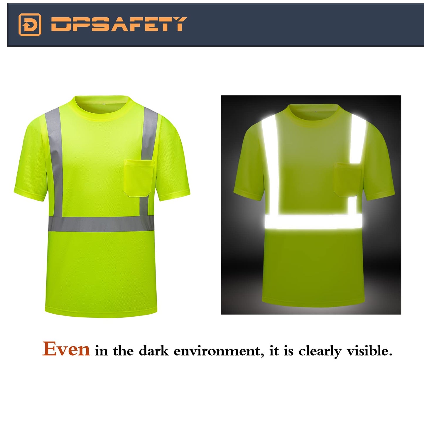 High Visibility Shirts Quick Dry Safety T Shirts with Reflective Strips and Pocket Short Sleeve Mesh Hi Vis Construction Work Class 2 Shirt for Men/Women Black Bottom Lime,Medium