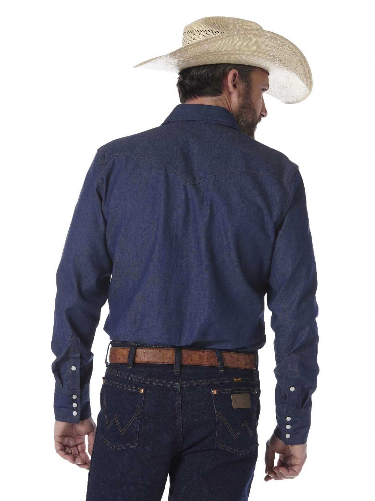 Wrangler Mens Cowboy Cut Firm Finish Long Sleeve Western Snap Solid Work Shirt