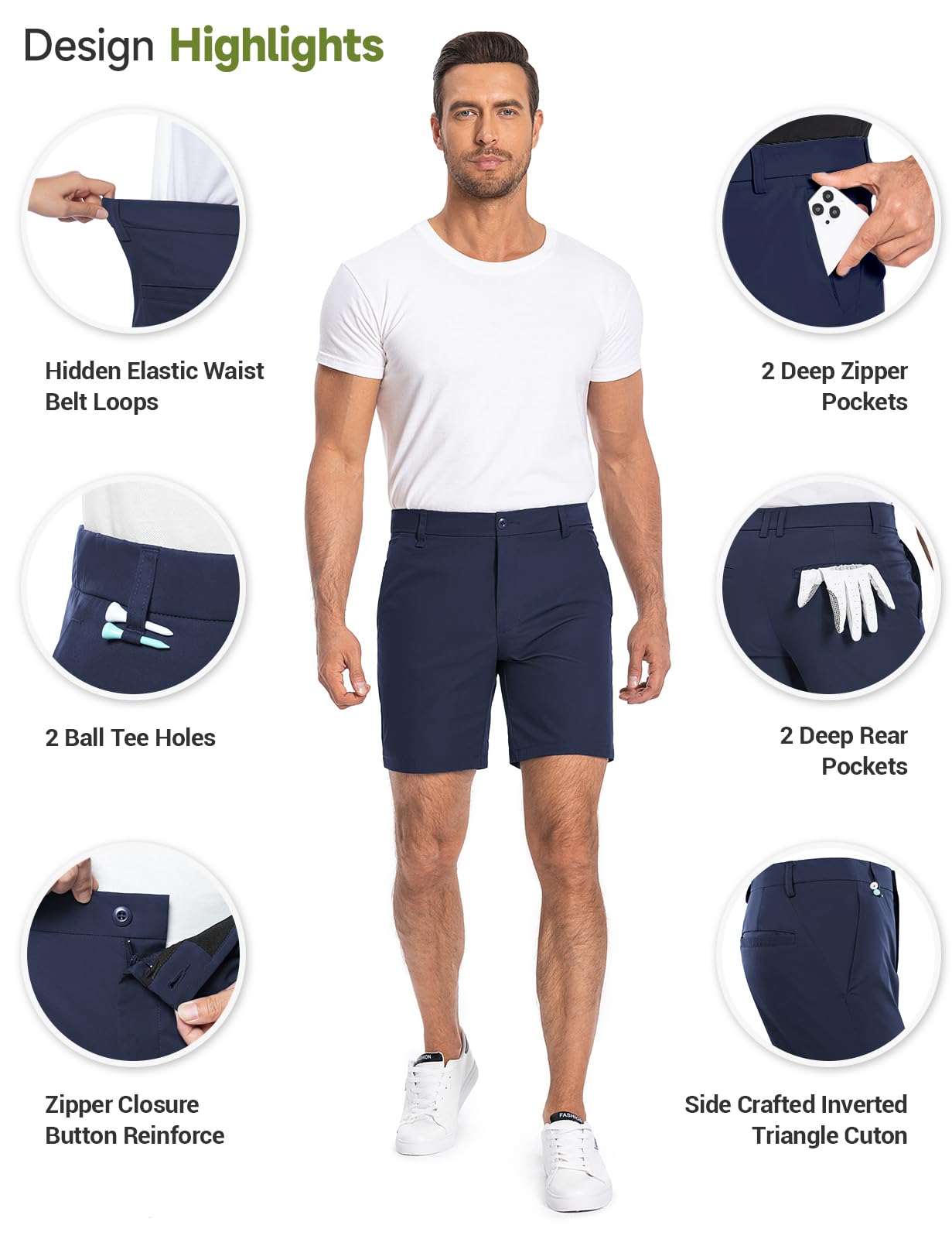 Men's Golf Shorts 7" 10" Dress Casual Shorts Quick Dry Stretch Anti-Wrinkle Work Hybrid Chino Shorts with 4 Pockets