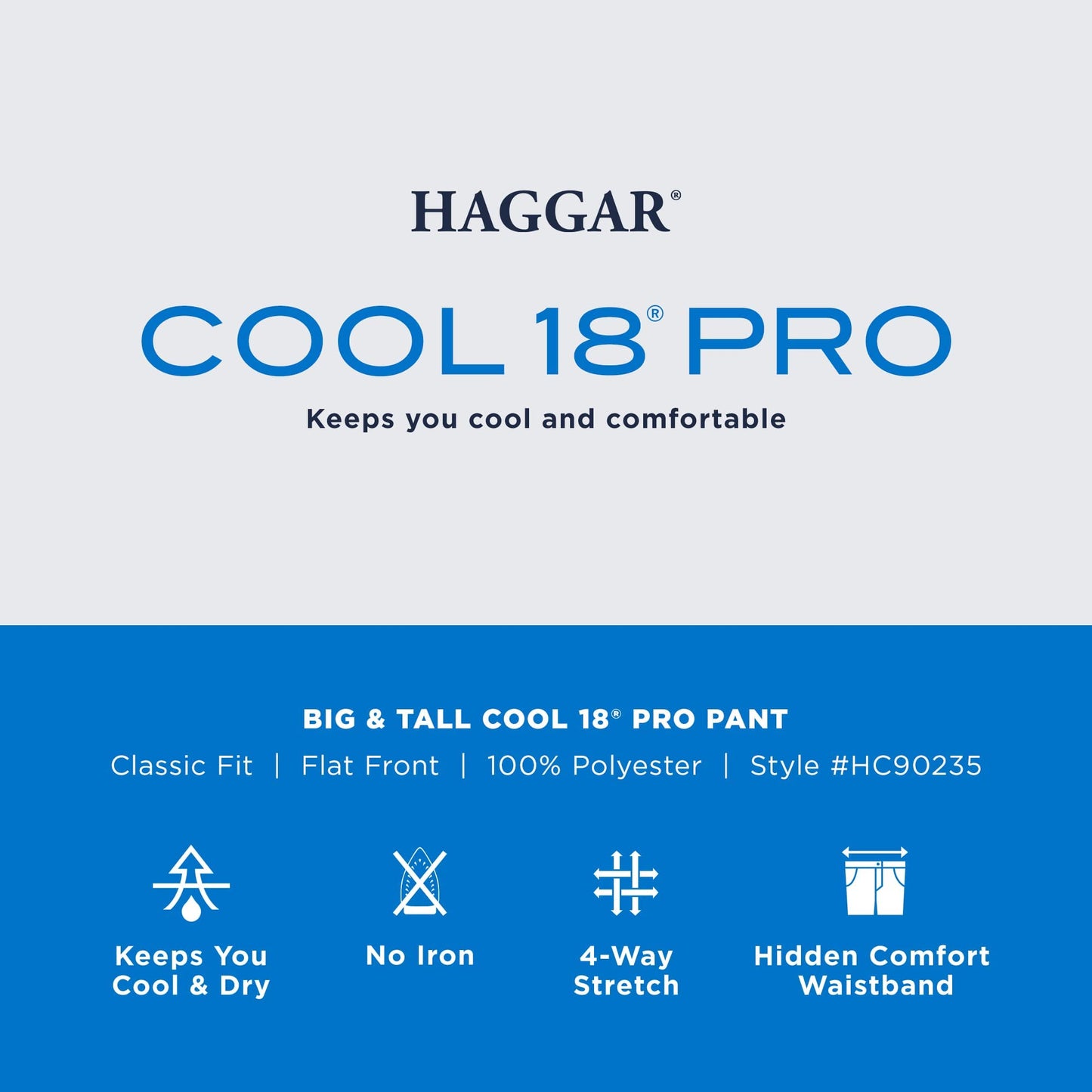 HAGGAR Mens Cool 18 Pro Classic Fit Flat Front Casual Pant Regular and Big & Tall Sizes