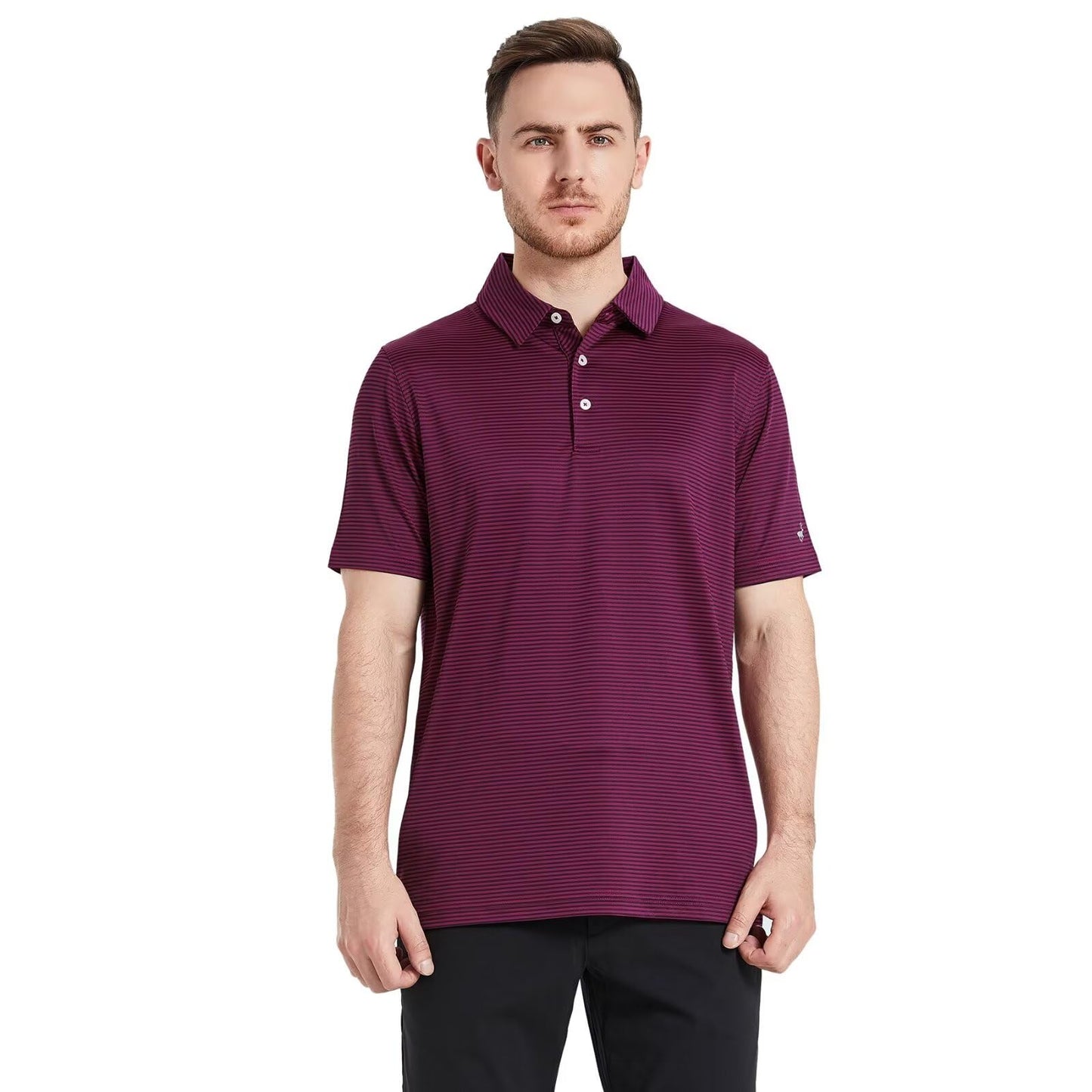 Men's Golf Polo Shirts Short Sleeve Striped Performance Moisture Wicking Dry Fit Golf Shirts for Men