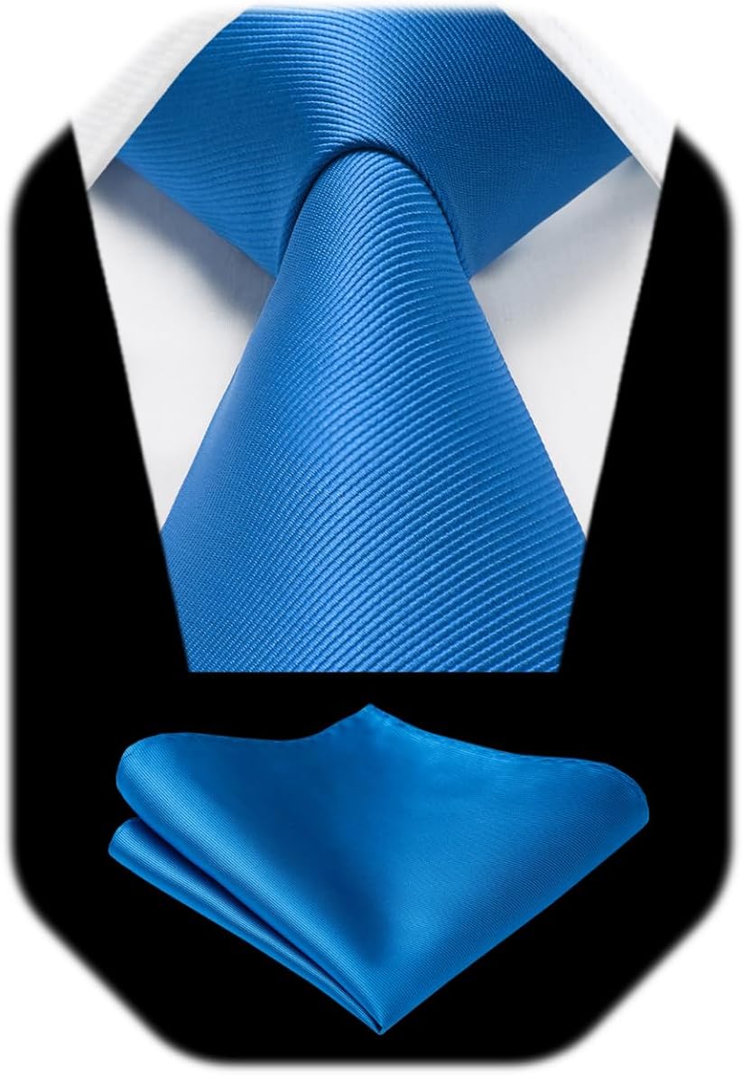 HISDERN Mens Ties Solid Color Ties for Men Formal Necktie with Pocket Square Set Satin Silk Neck Tie Handkerchiefs Set