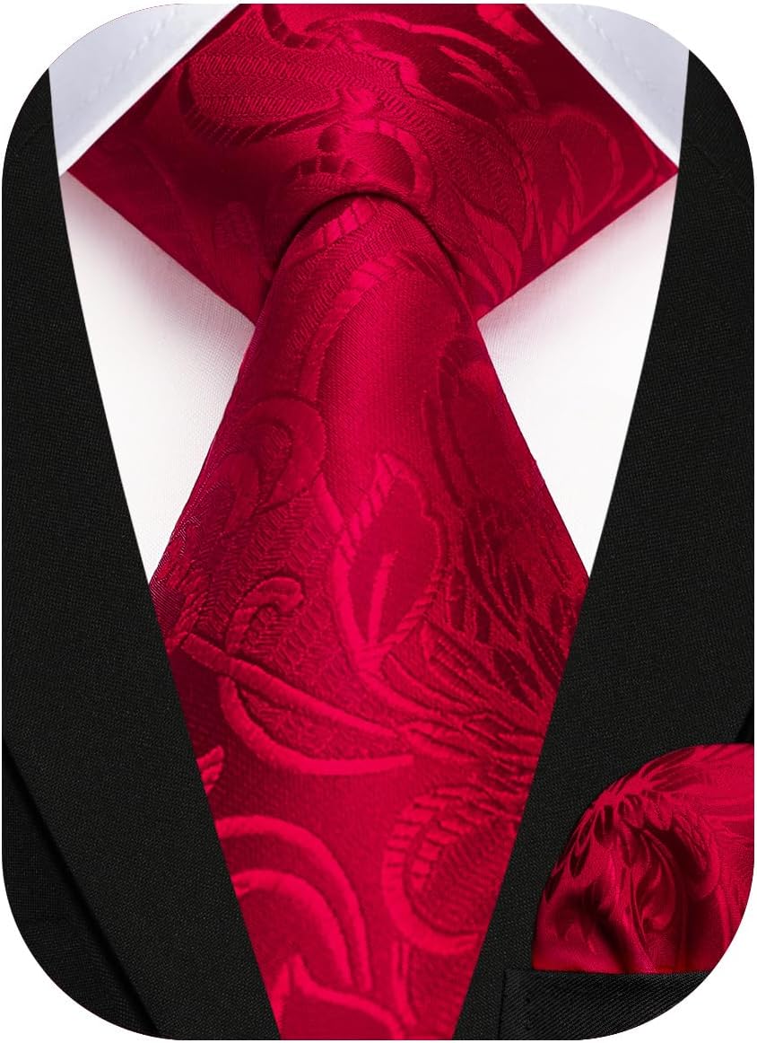 Men Floral Ties Woven Classic 3.4" NeckTie Set Formal Tie Pocket Square for Wedding with Handkerchief