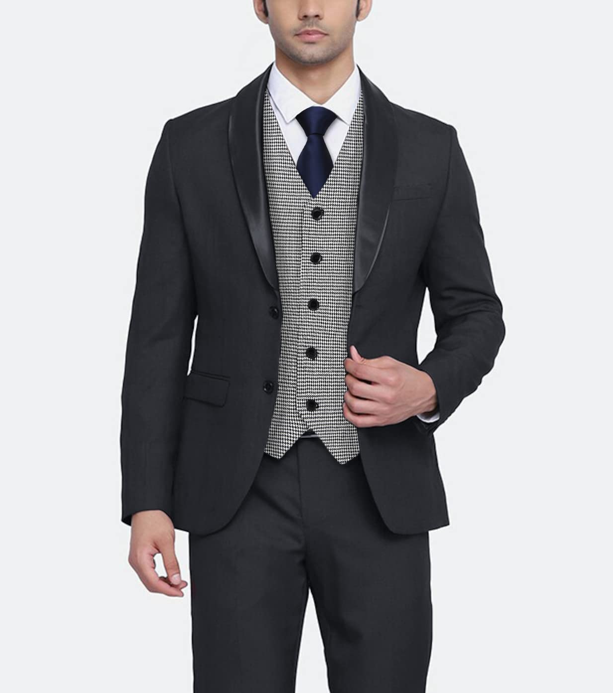 HISDERN Men's Suit Vest Business Plaid Formal Dress Waistcoat Slim Fit Vests for Men with 3 Pocket for Suit or Tuxedo