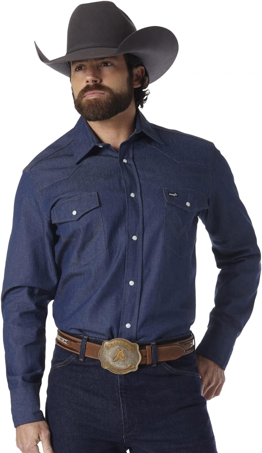 Wrangler Mens Cowboy Cut Firm Finish Long Sleeve Western Snap Solid Work Shirt