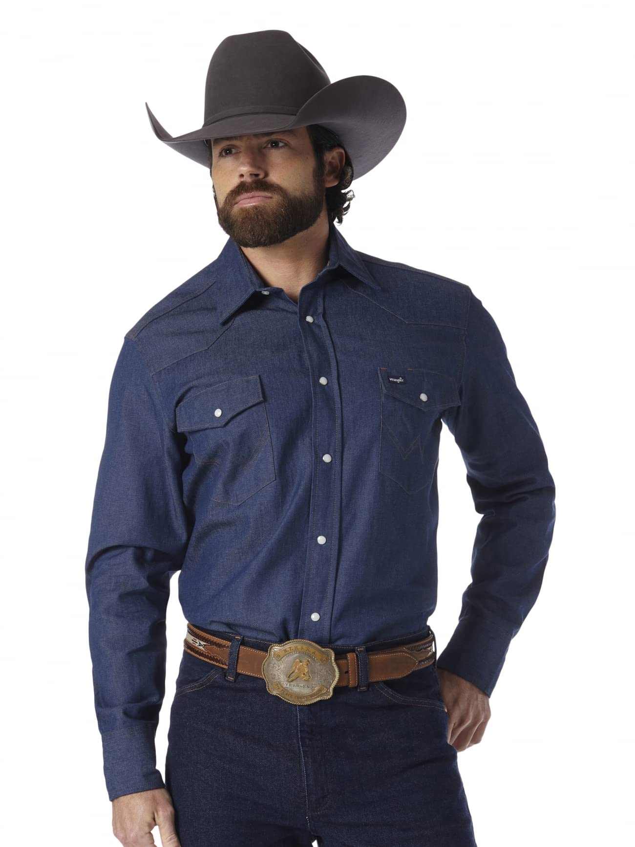 Wrangler Mens Cowboy Cut Firm Finish Long Sleeve Western Snap Solid Work Shirt