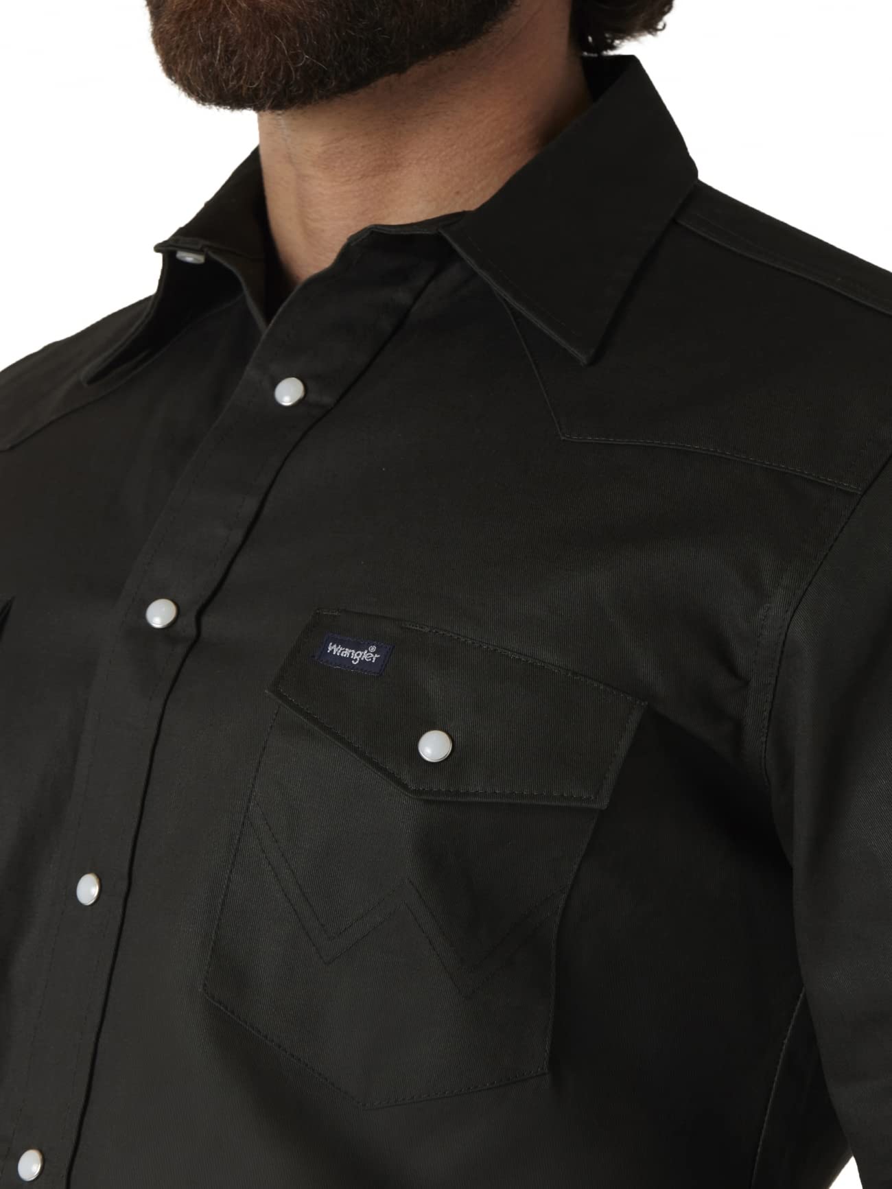 Wrangler Mens Cowboy Cut Firm Finish Long Sleeve Western Snap Solid Work Shirt