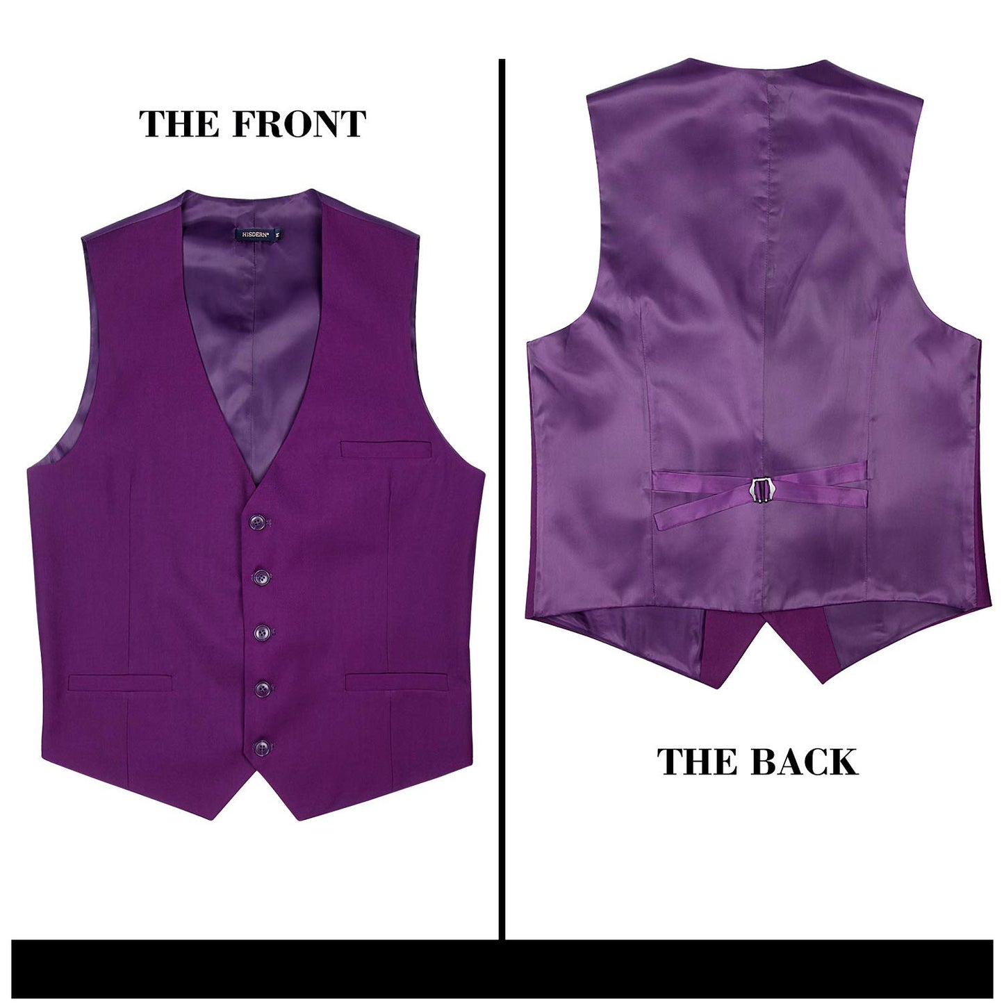 HISDERN Men's Suit Vest Business Formal Dress Waistcoat Vest with 3 Pockets for Suit or Tuxedo