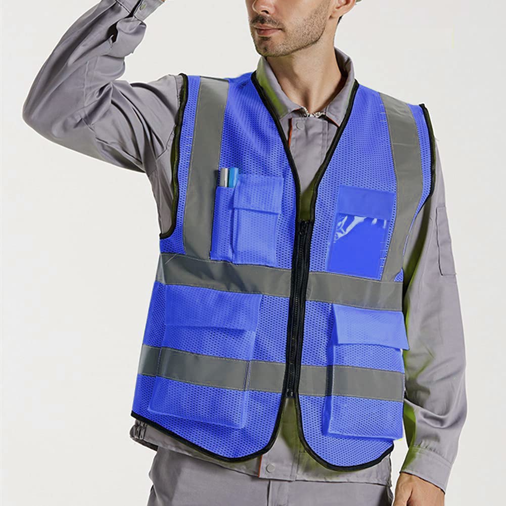 XIAKE Multiple Pockets Class 2 High Visibility Reflective Safety Vest Men Women Work Construction Vest Meets ANSI Standards