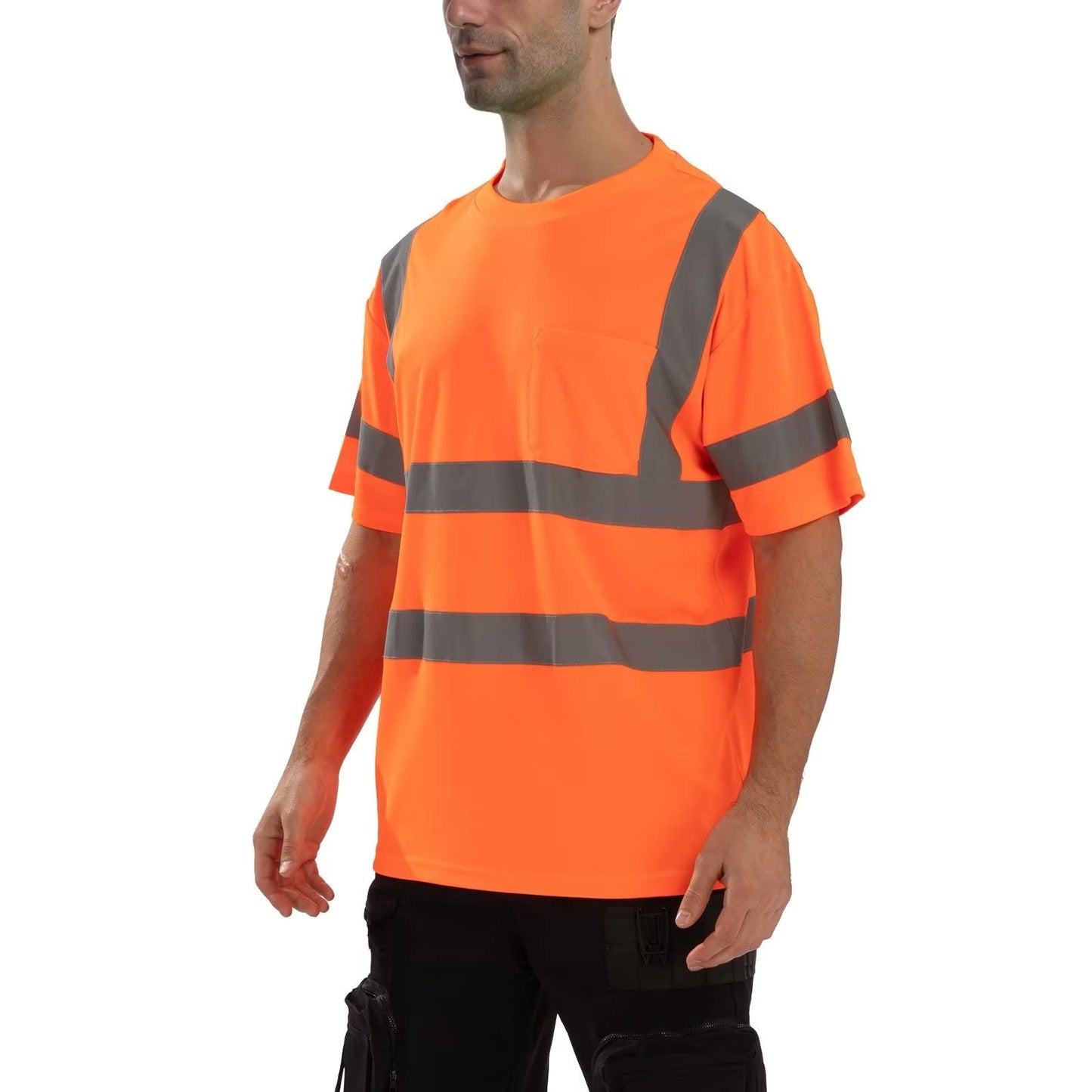 High Visibility Shirts Quick Dry Safety T Shirts with Reflective Strips and Pocket Short Sleeve Mesh Hi Vis Construction Work Class 2 Shirt for Men/Women Black Bottom Lime,Medium