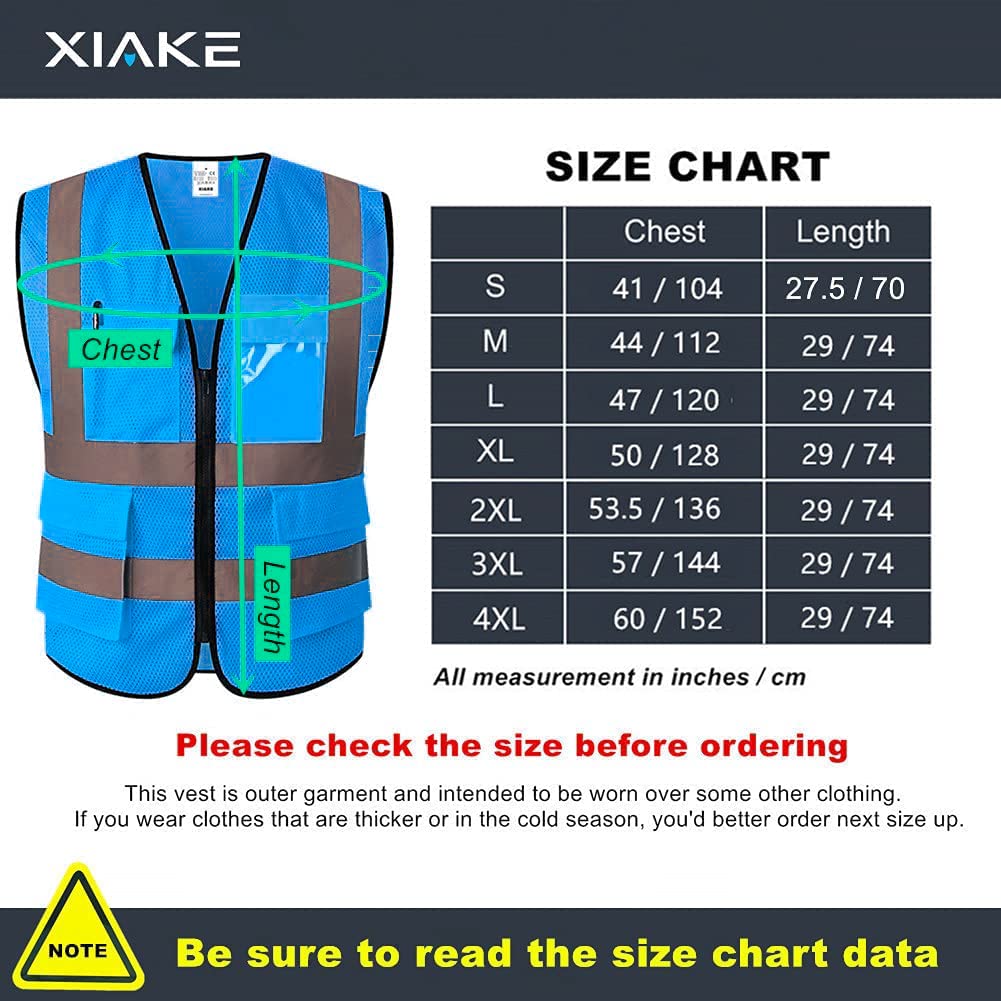 XIAKE Multiple Pockets Class 2 High Visibility Reflective Safety Vest Men Women Work Construction Vest Meets ANSI Standards