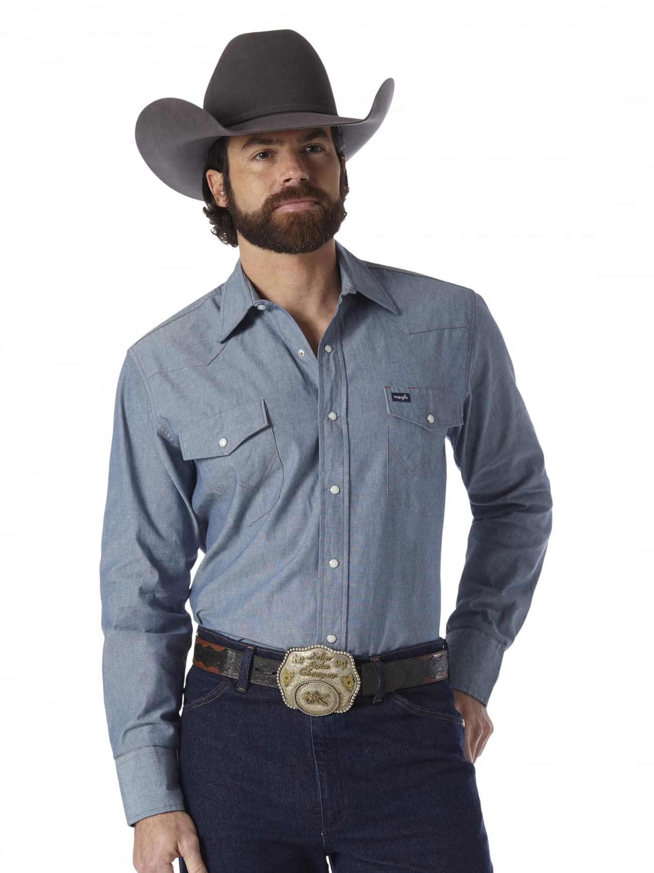 Wrangler Mens Cowboy Cut Firm Finish Long Sleeve Western Snap Solid Work Shirt