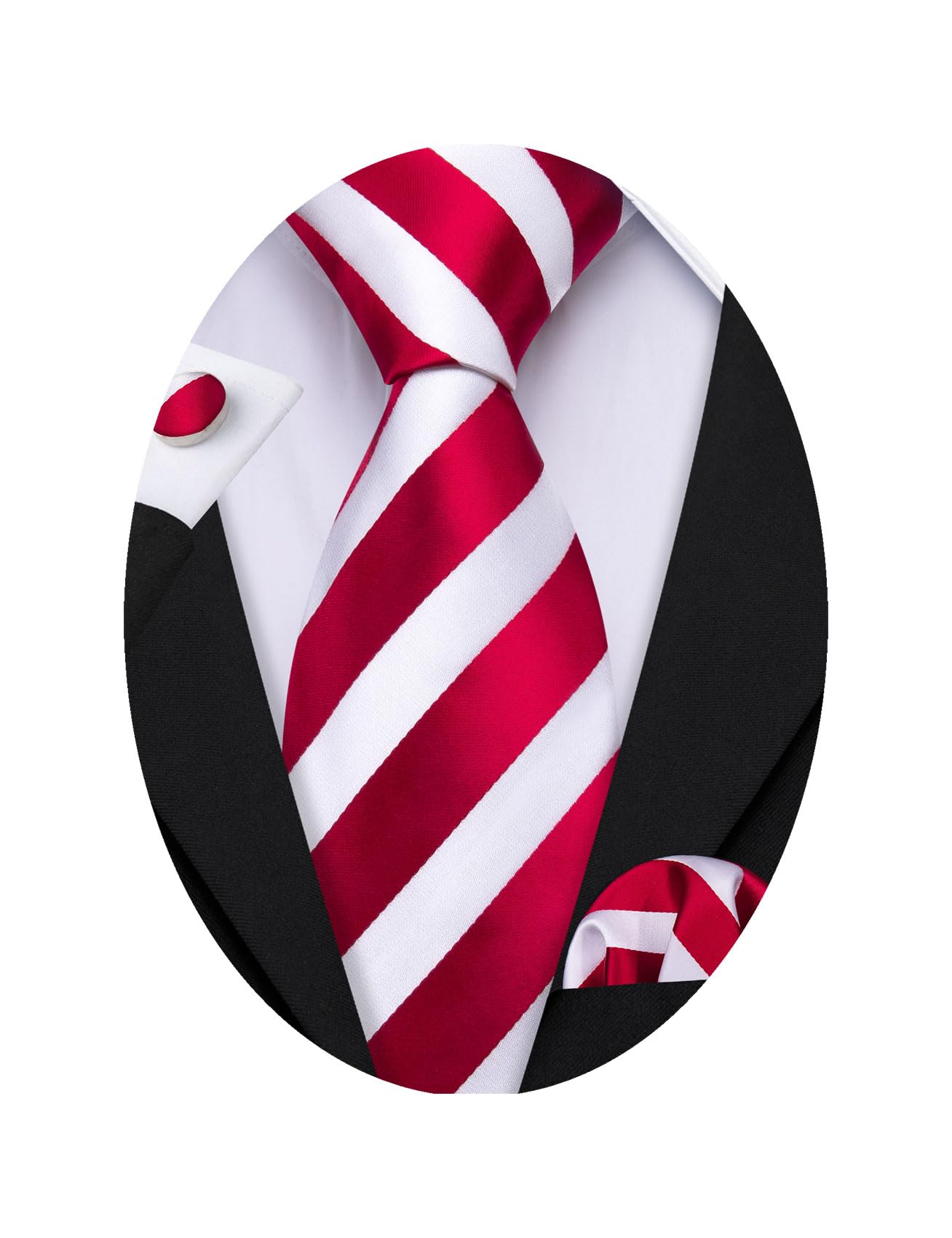 Barry.Wang Stripe Men Ties Set Classic WOVEN Necktie with Handkerchief Cufflinks Formal