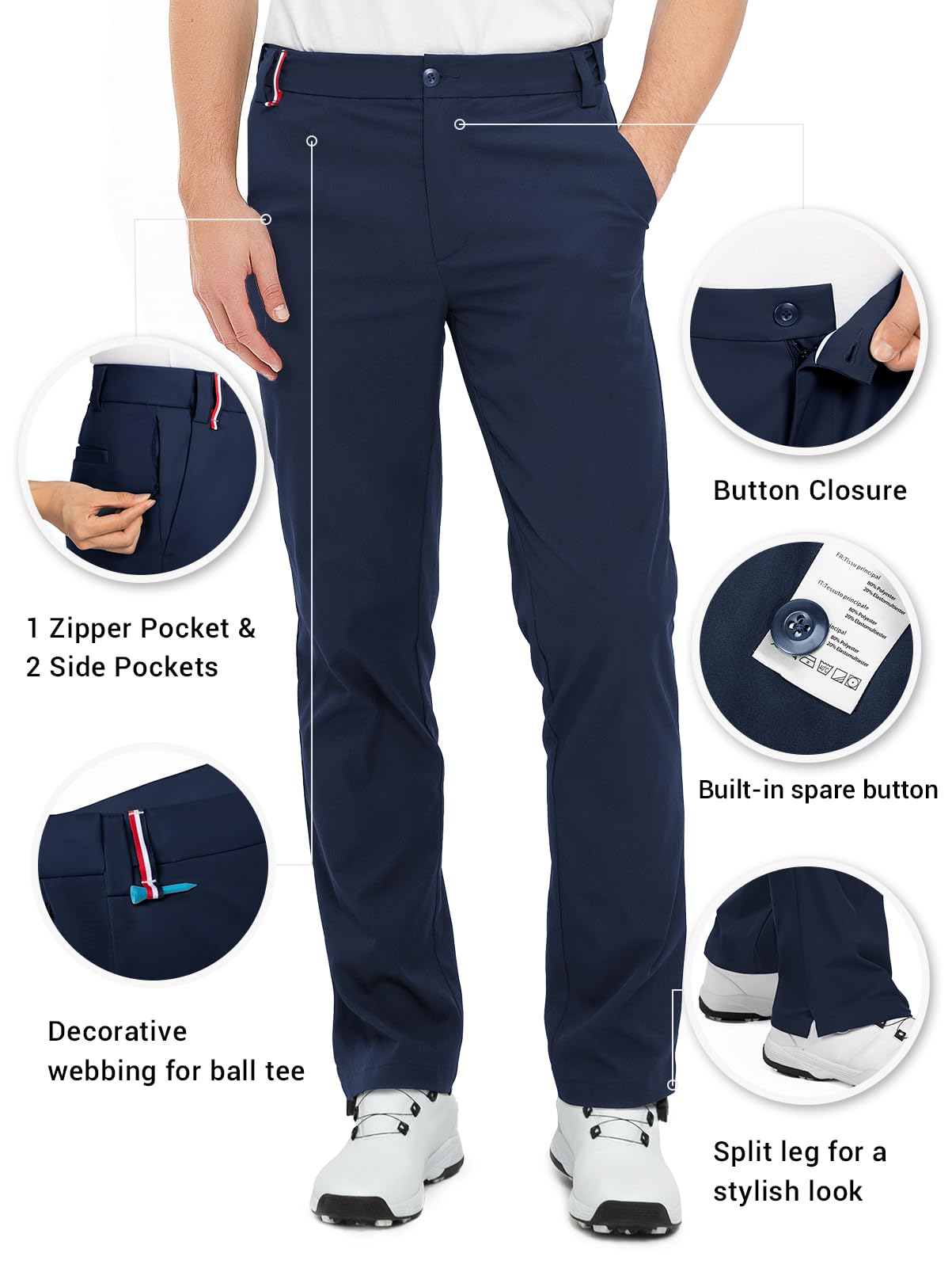 Men's-Golf-Pants-Classic-Fit Stretch Quick Dry Lightweight Dress Work Casual Outdoor Comfy Trousers with Pockets