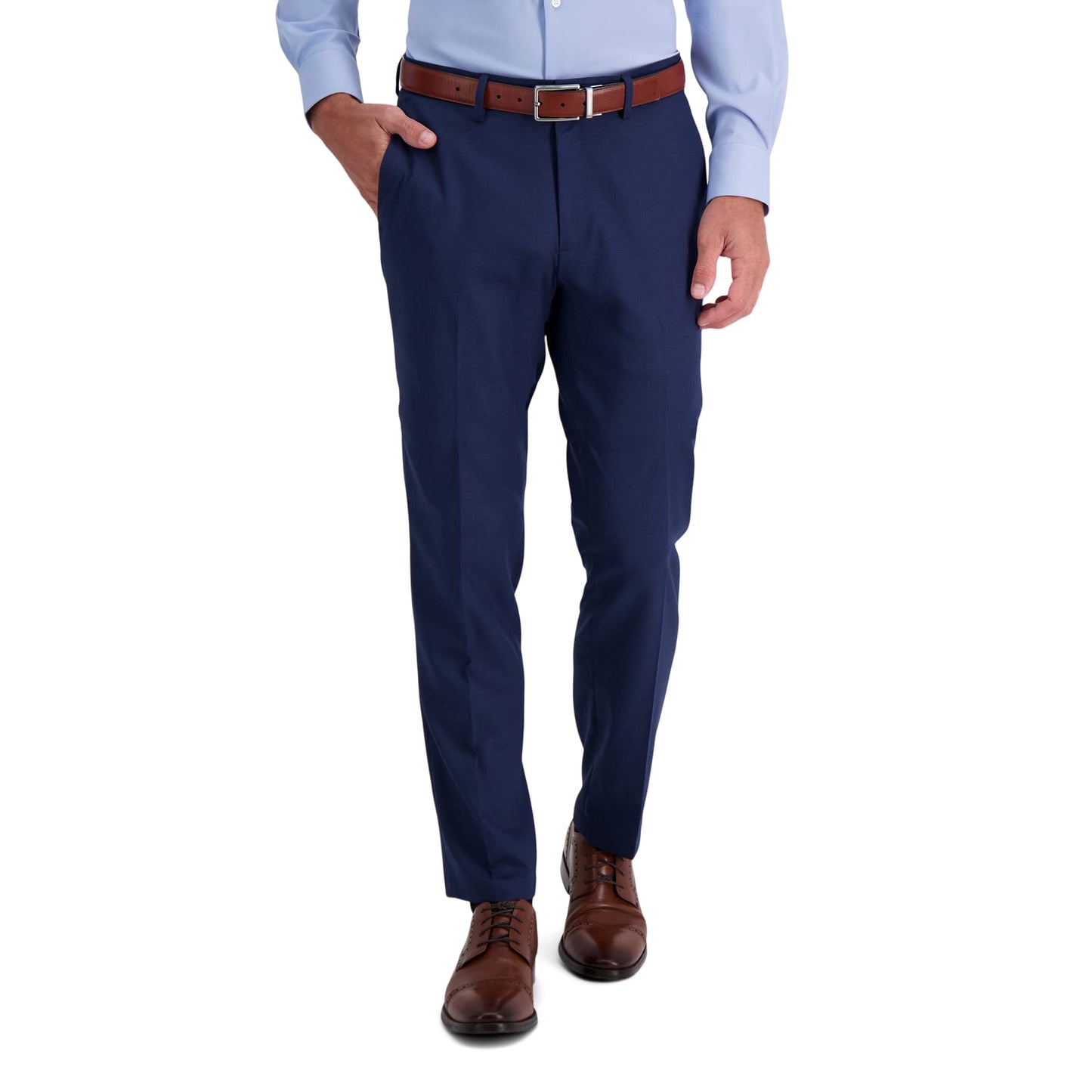 HAGGAR Mens 4 Way Stretch Slim Fit Flat Front Dress Pant