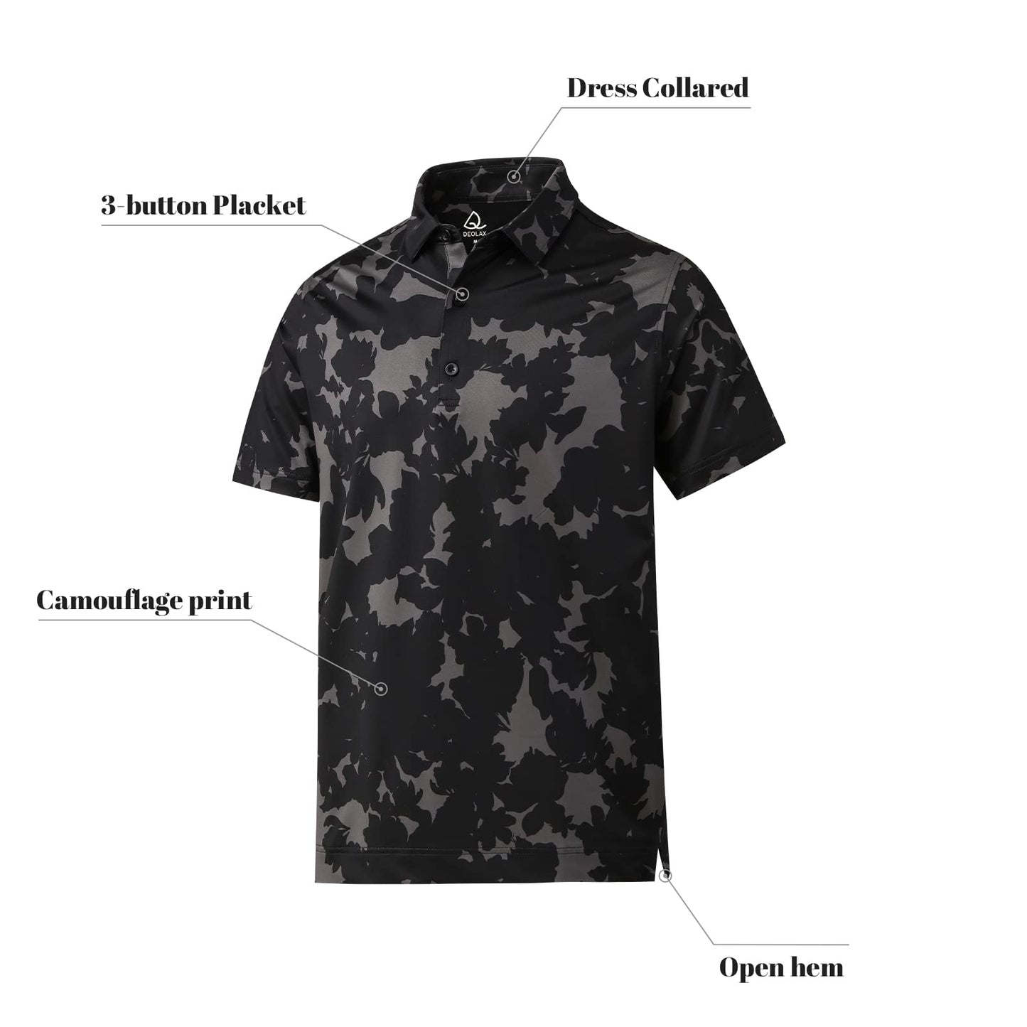 DEOLAX Mens Polo Shirts Performance Moisture Wicking Mens Golf Shirt Fashion Print Dry Fit Golf Shirts Short Sleeve