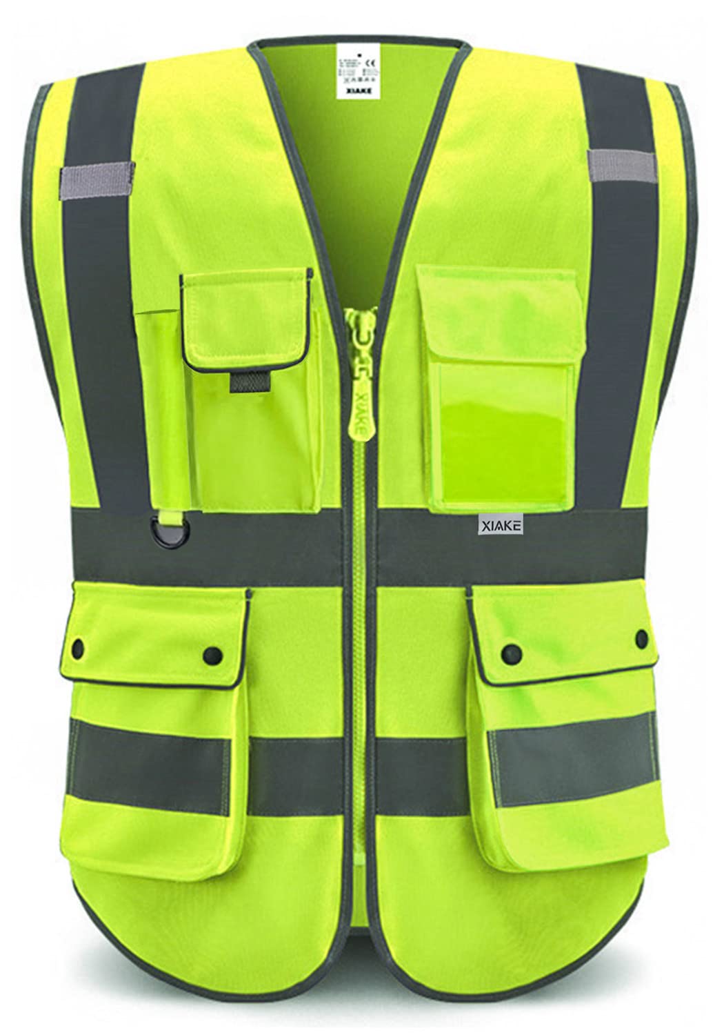 XIAKE Multiple Pockets Class 2 High Visibility Reflective Safety Vest Men Women Work Construction Vest Meets ANSI Standards