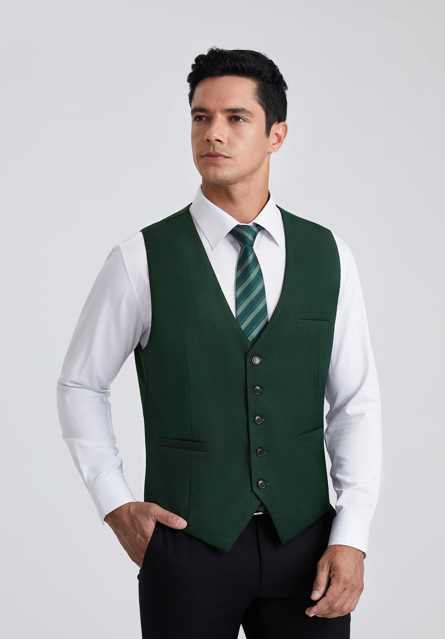 HISDERN Men's Suit Vest Business Plaid Formal Dress Waistcoat Slim Fit Vests for Men with 3 Pocket for Suit or Tuxedo