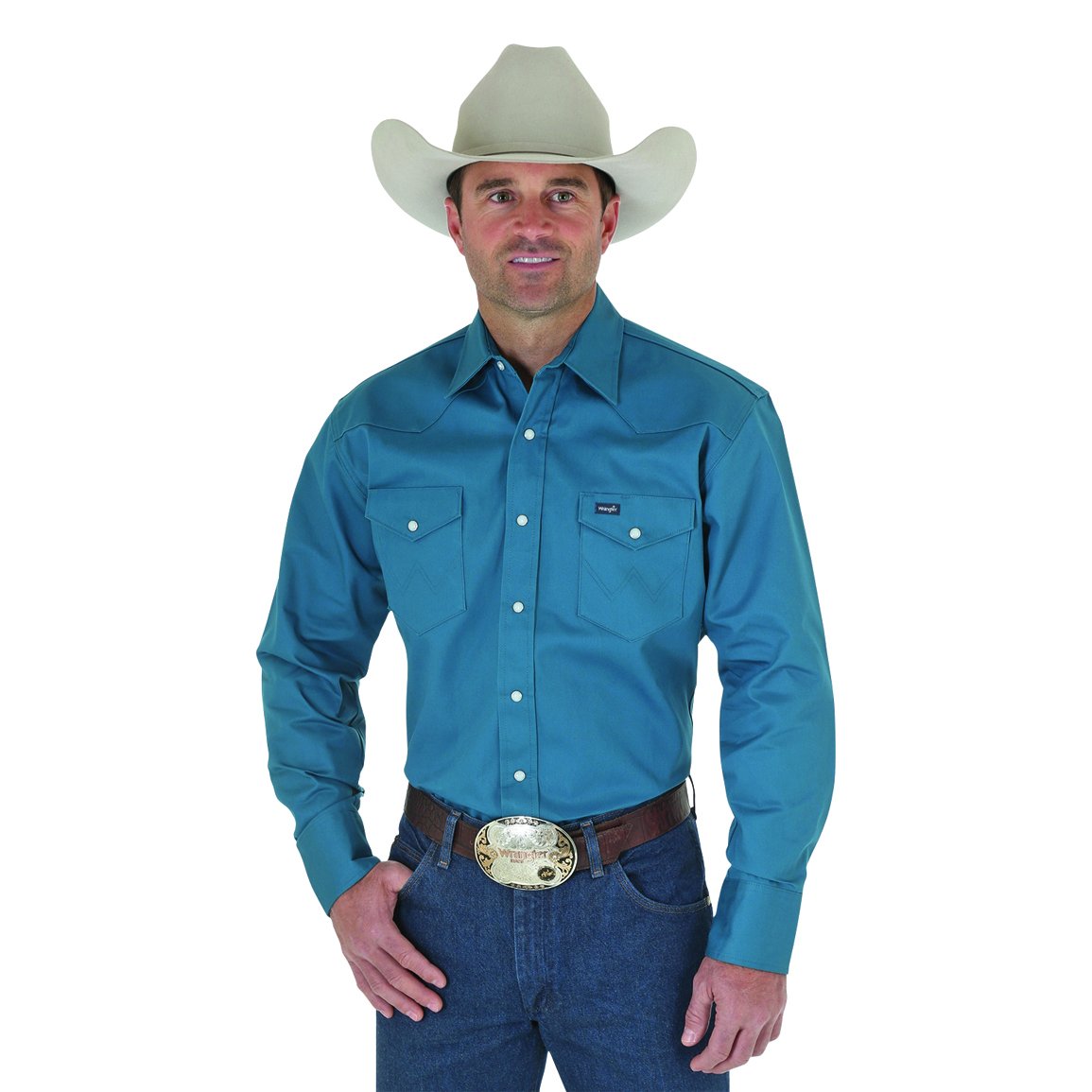 Wrangler Mens Cowboy Cut Firm Finish Long Sleeve Western Snap Solid Work Shirt