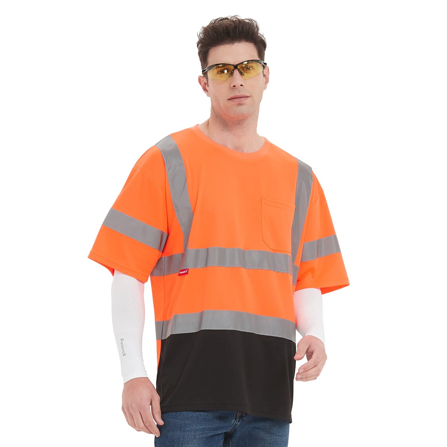 ProtectX High Visibility Short Sleeve Reflective Safety T-Shirt, Men's Heavy Duty Breathable Hi Vis Shirts, Class 2 Type R