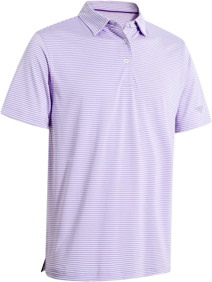 Men's Golf Polo Shirts Short Sleeve Striped Performance Moisture Wicking Dry Fit Golf Shirts for Men