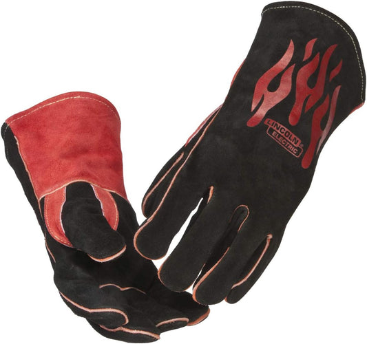 Lincoln Electric Traditional MIG/Stick Welding Gloves | 14" Lined Leather | Kevlar Stitching | K2979-ALL, Black, Red