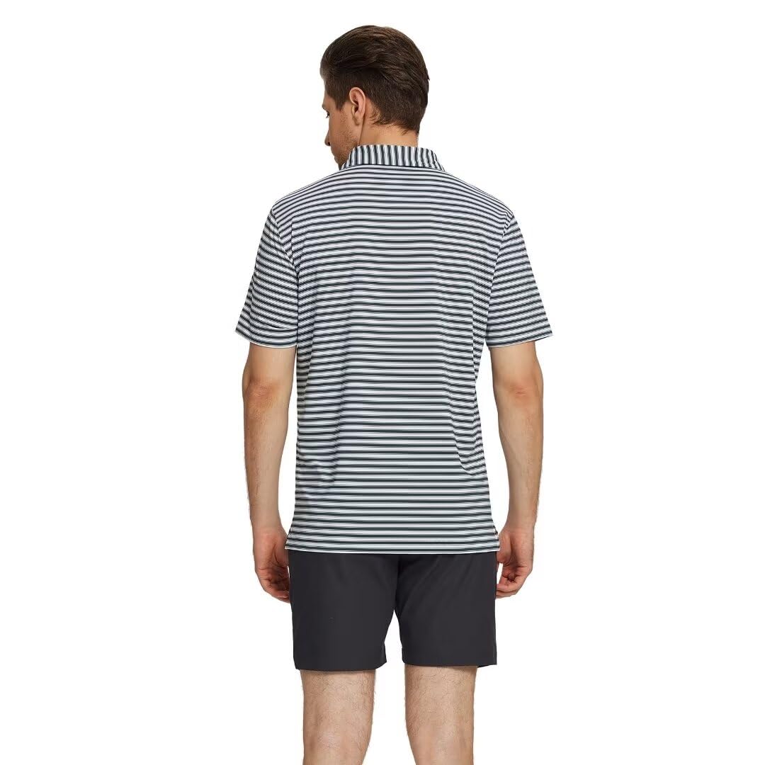 M MAELREG Golf Shirts for Men Short Sleeve Dry Fit Casual Striped Performance Moisture Wicking Collared Mens Polo Shirts