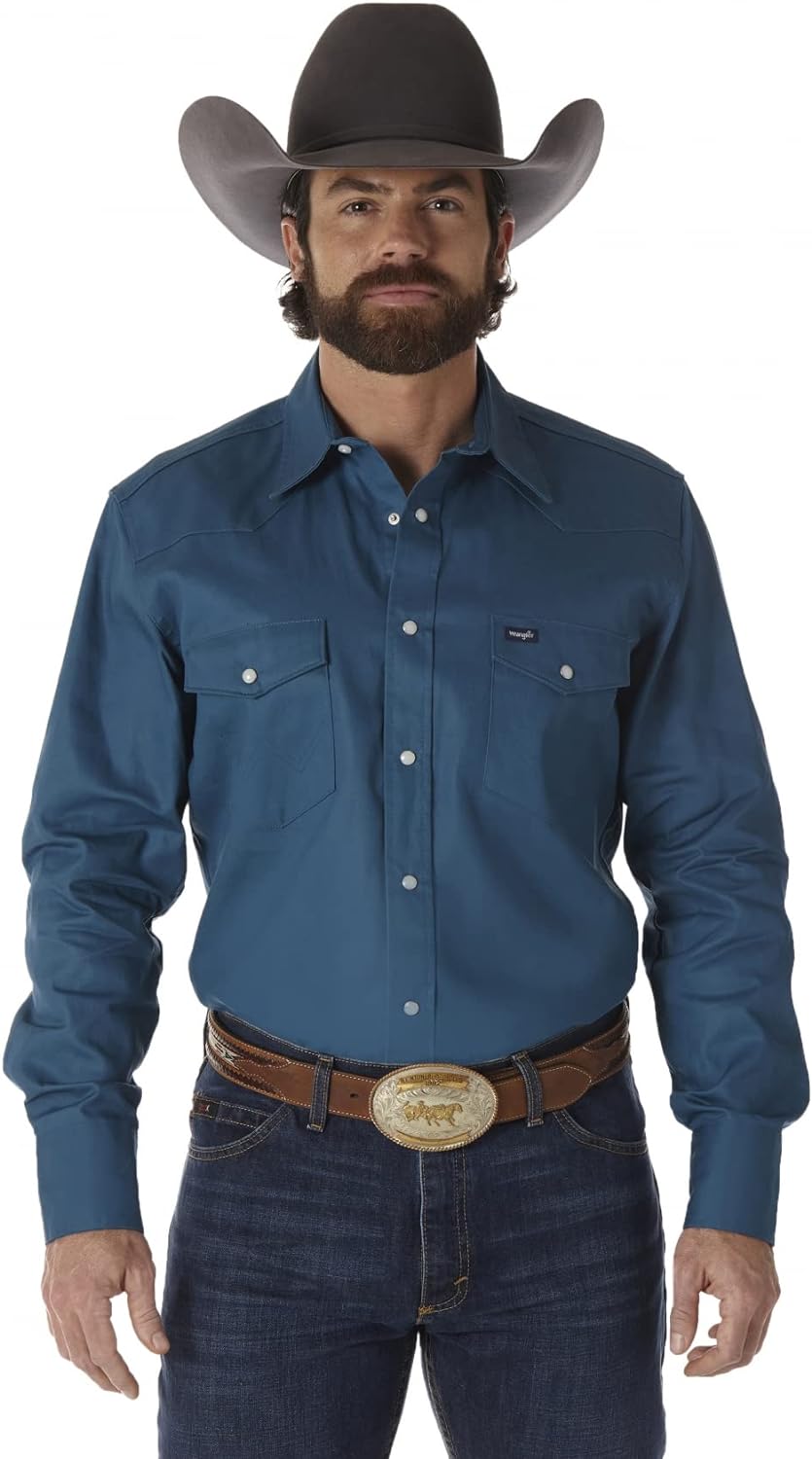 Wrangler Mens Cowboy Cut Firm Finish Long Sleeve Western Snap Solid Work Shirt