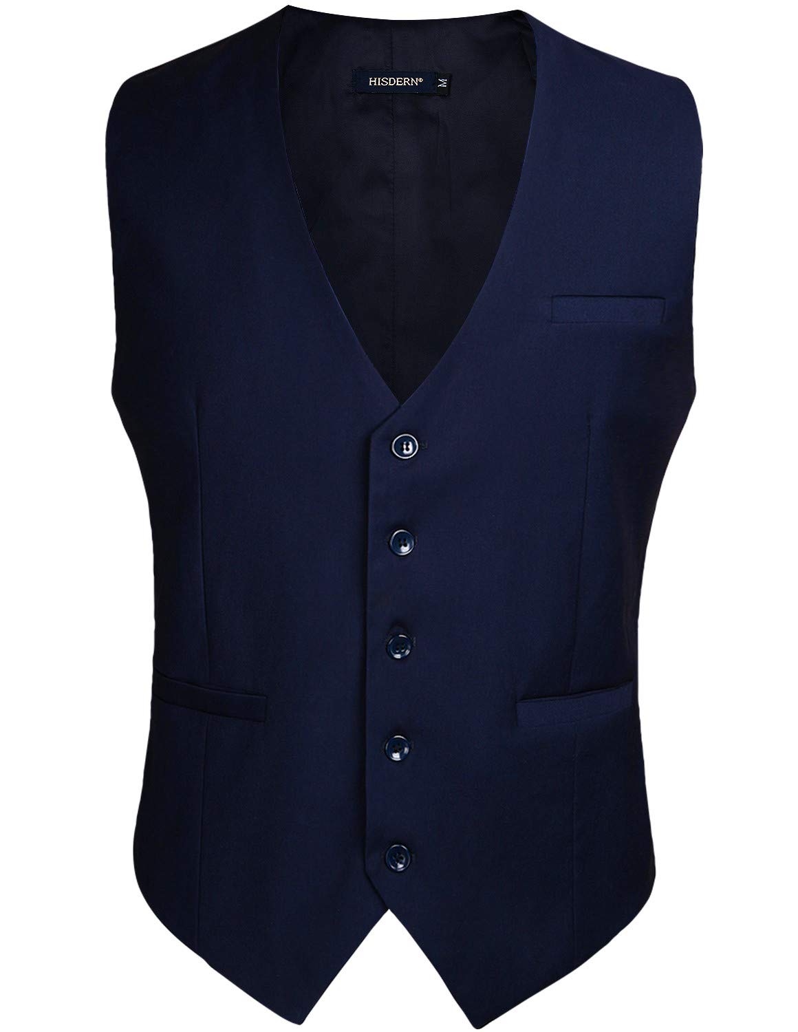 HISDERN Men's Suit Vest Business Formal Dress Waistcoat Vest with 3 Pockets for Suit or Tuxedo