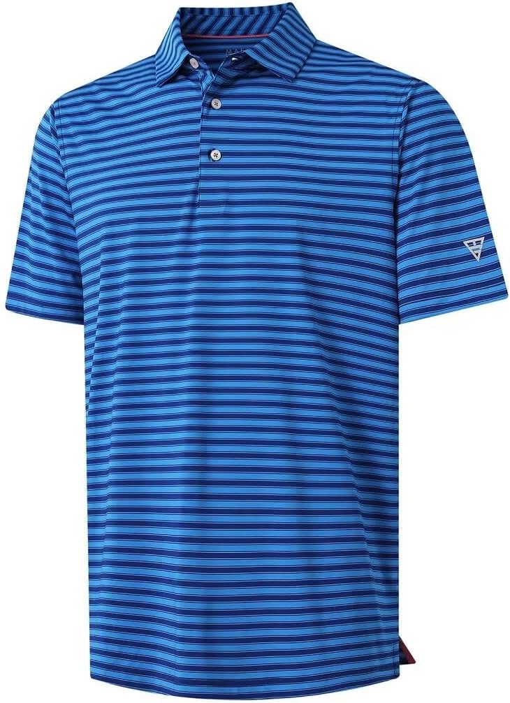 M MAELREG Golf Shirts for Men Short Sleeve Dry Fit Casual Striped Performance Moisture Wicking Collared Mens Polo Shirts