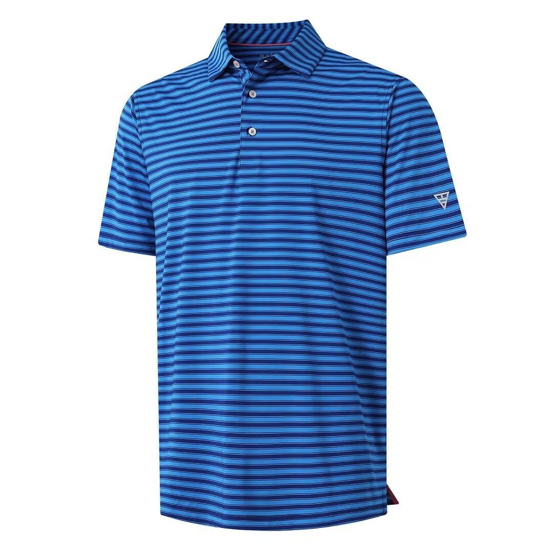 M MAELREG Golf Shirts for Men Short Sleeve Dry Fit Casual Striped Performance Moisture Wicking Collared Mens Polo Shirts