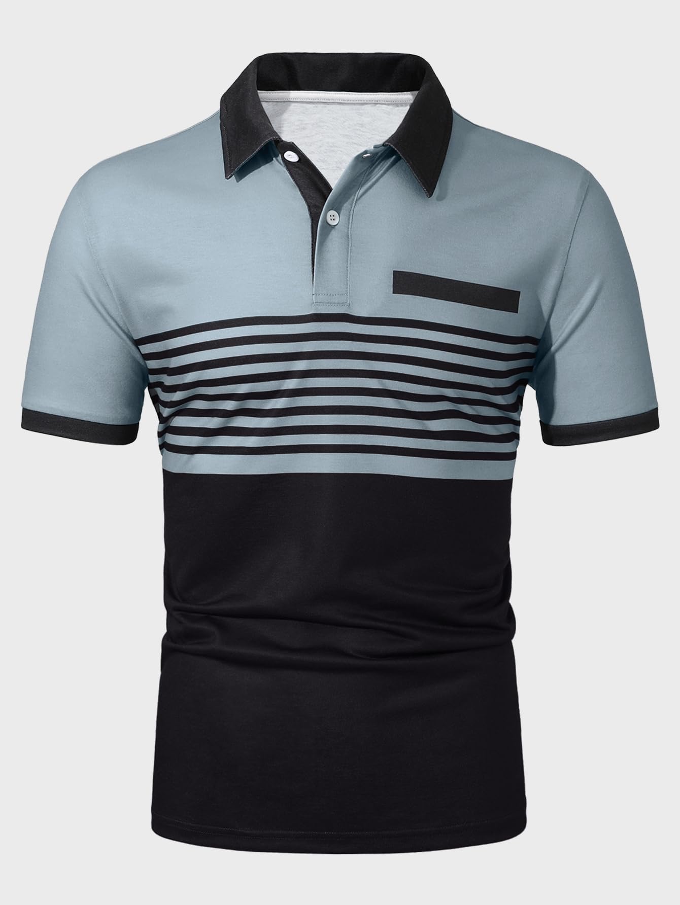 SOLY HUX Men's Golf Polo Shirts Short Sleeve Collar Tennis Shirt Color Block Striped Work T-Shirt