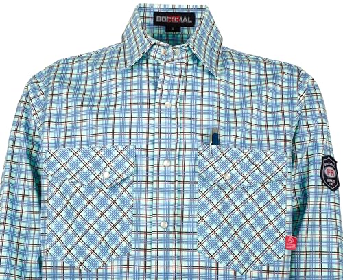 BOCOMAL FR Shirts Flame Resistant NFPA2112/CAT2 6.5oz Light Weight Printed Fire Retardant Plaid Shirt