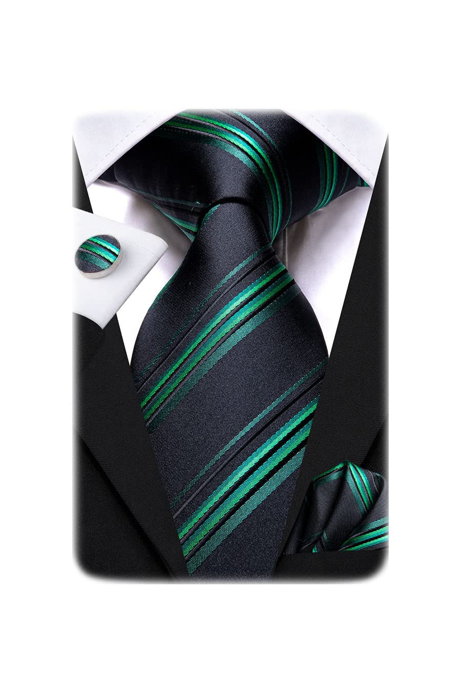 Hi-Tie Mens Plaid Ties Classic Paisley Necktie with Handkerchief Cufflinks Set Business Stripe Tie