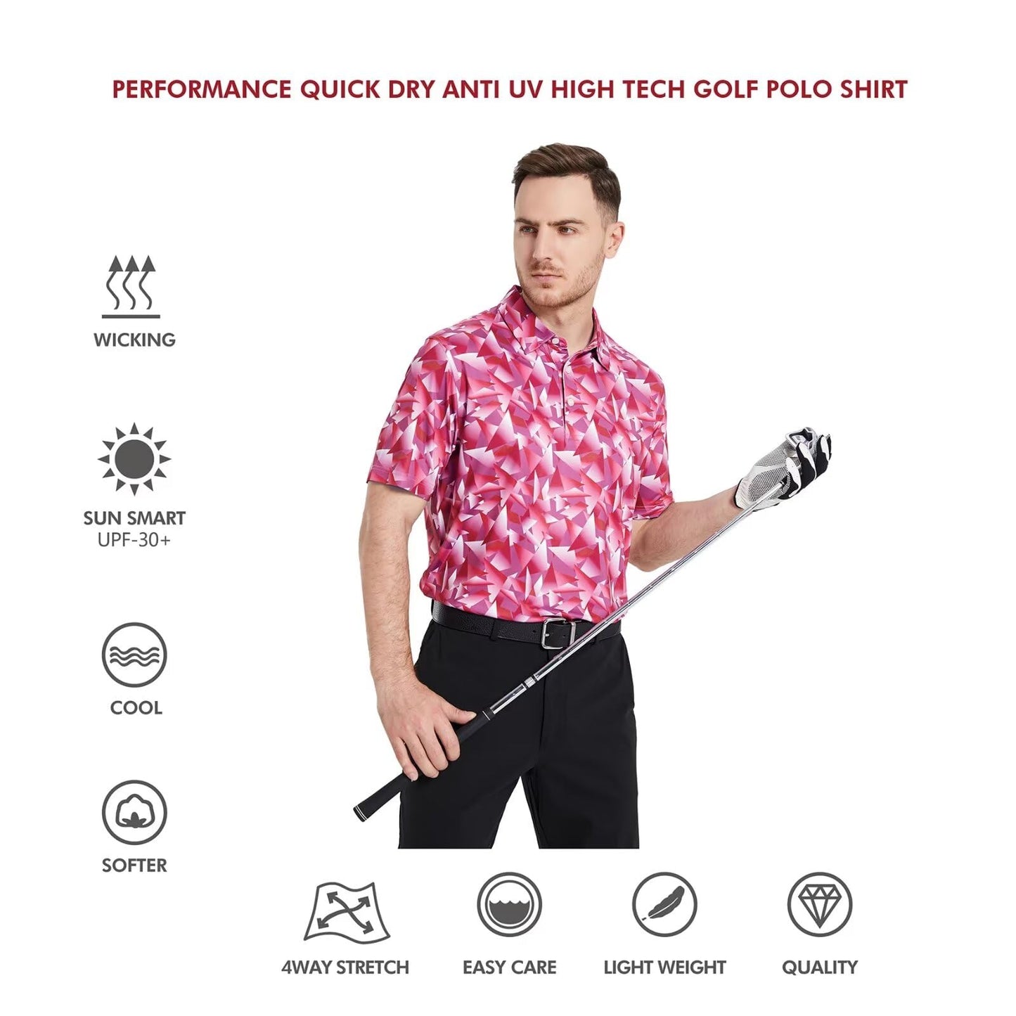 Men's Golf Polo Shirts Short Sleeve Striped Performance Moisture Wicking Dry Fit Golf Shirts for Men