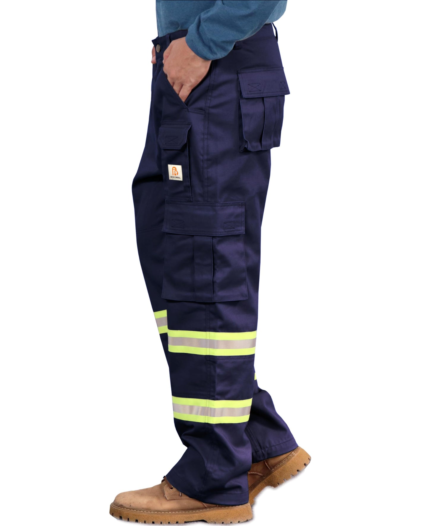 BOCOMAL FR Pants High Visibility Cargo Pockets Flame Resistant Hi-Vis Workwear Water & Oil Repellent Finish