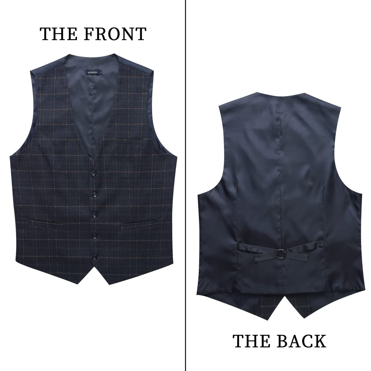 HISDERN Men's Suit Vest Plaid Dress Vest for Men Slim Fit Formal Business Waistcoat Tuxedo V-Ncek Solid Vest for Wedding