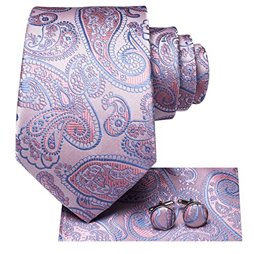 Hi-Tie Silk Paisley Ties for Men Necktie Pocket Square Cufflinks Set Foral Tie Sets Formal Business