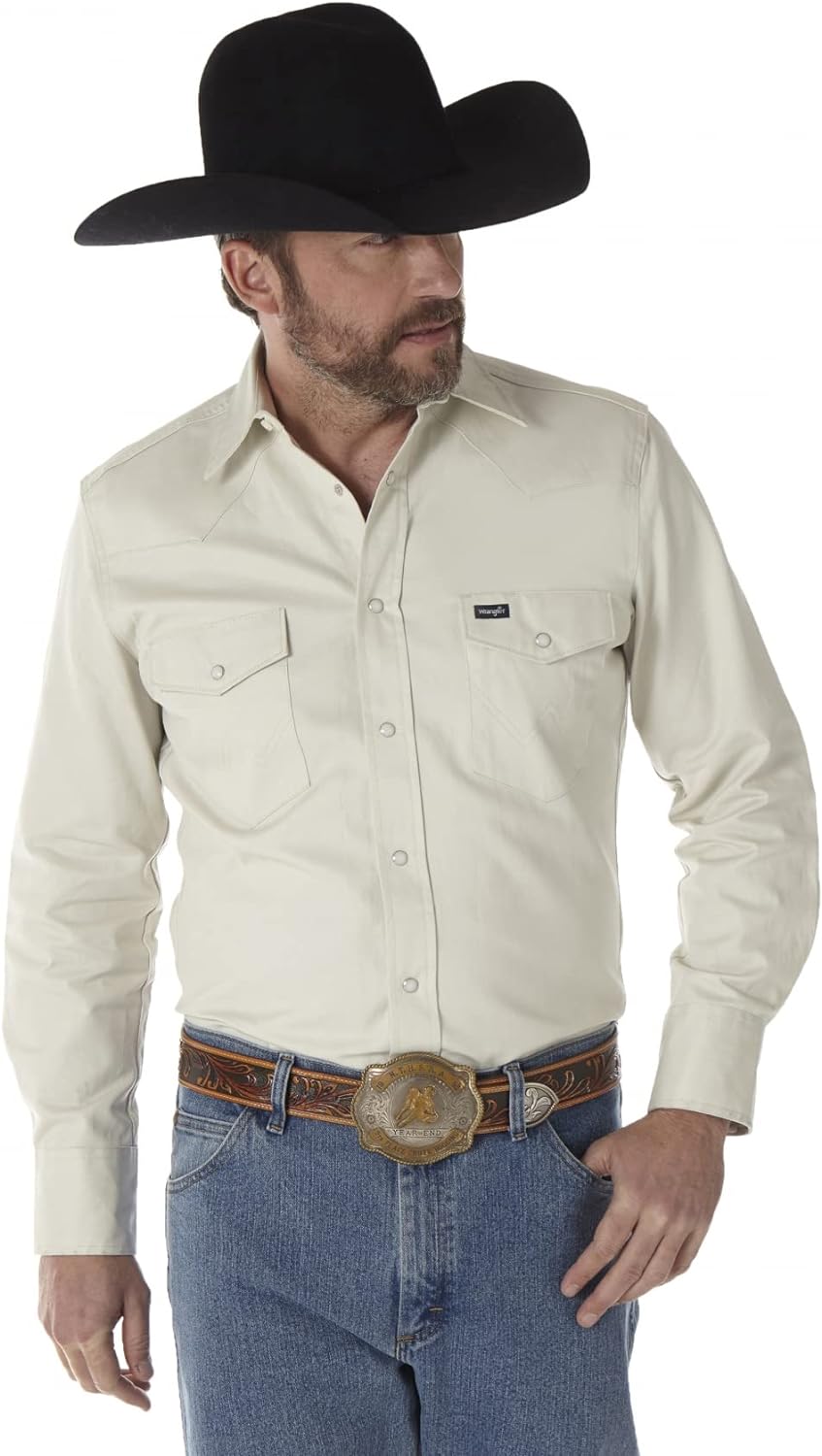 Wrangler Mens Cowboy Cut Firm Finish Long Sleeve Western Snap Solid Work Shirt