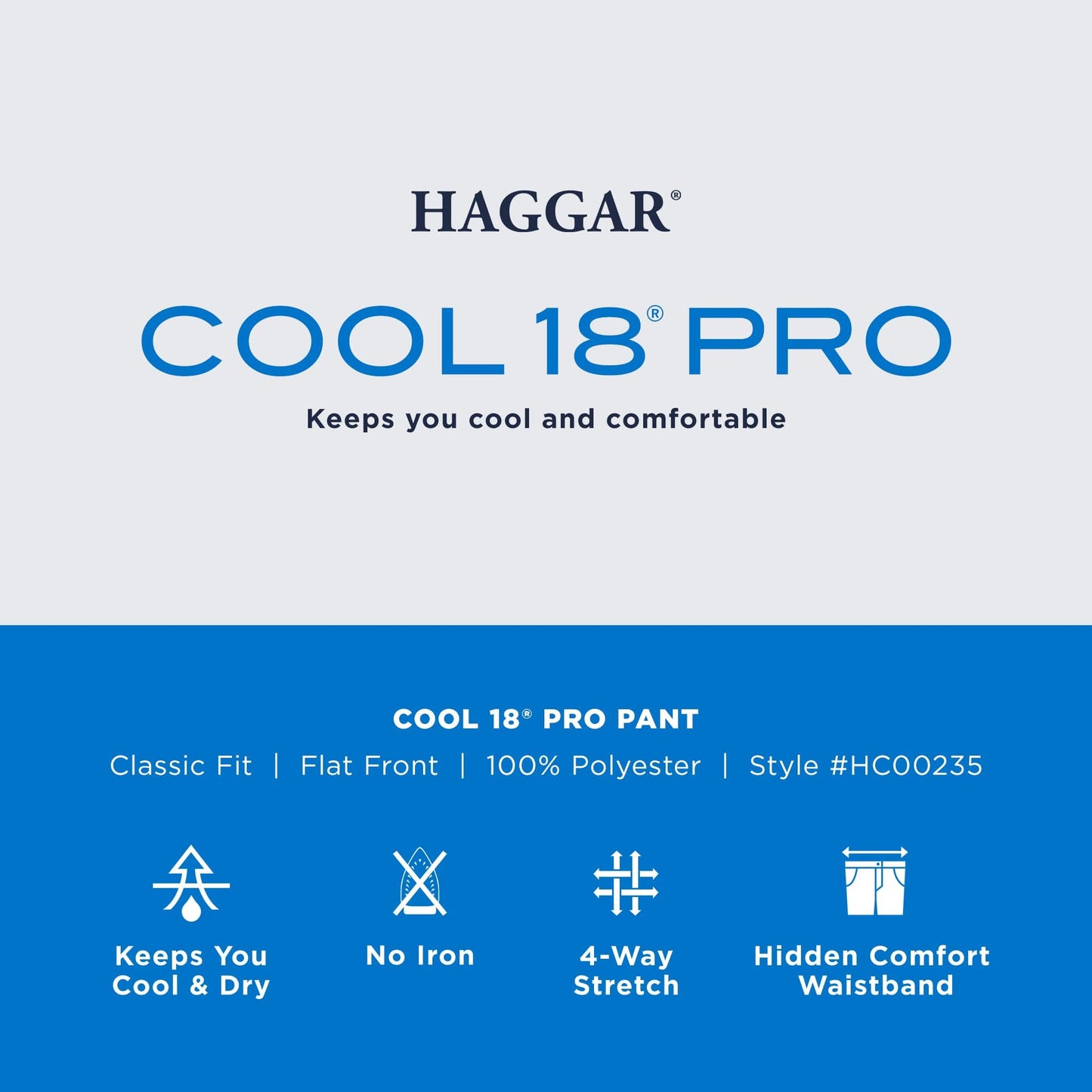 HAGGAR Mens Cool 18 Pro Classic Fit Flat Front Casual Pant Regular and Big & Tall Sizes