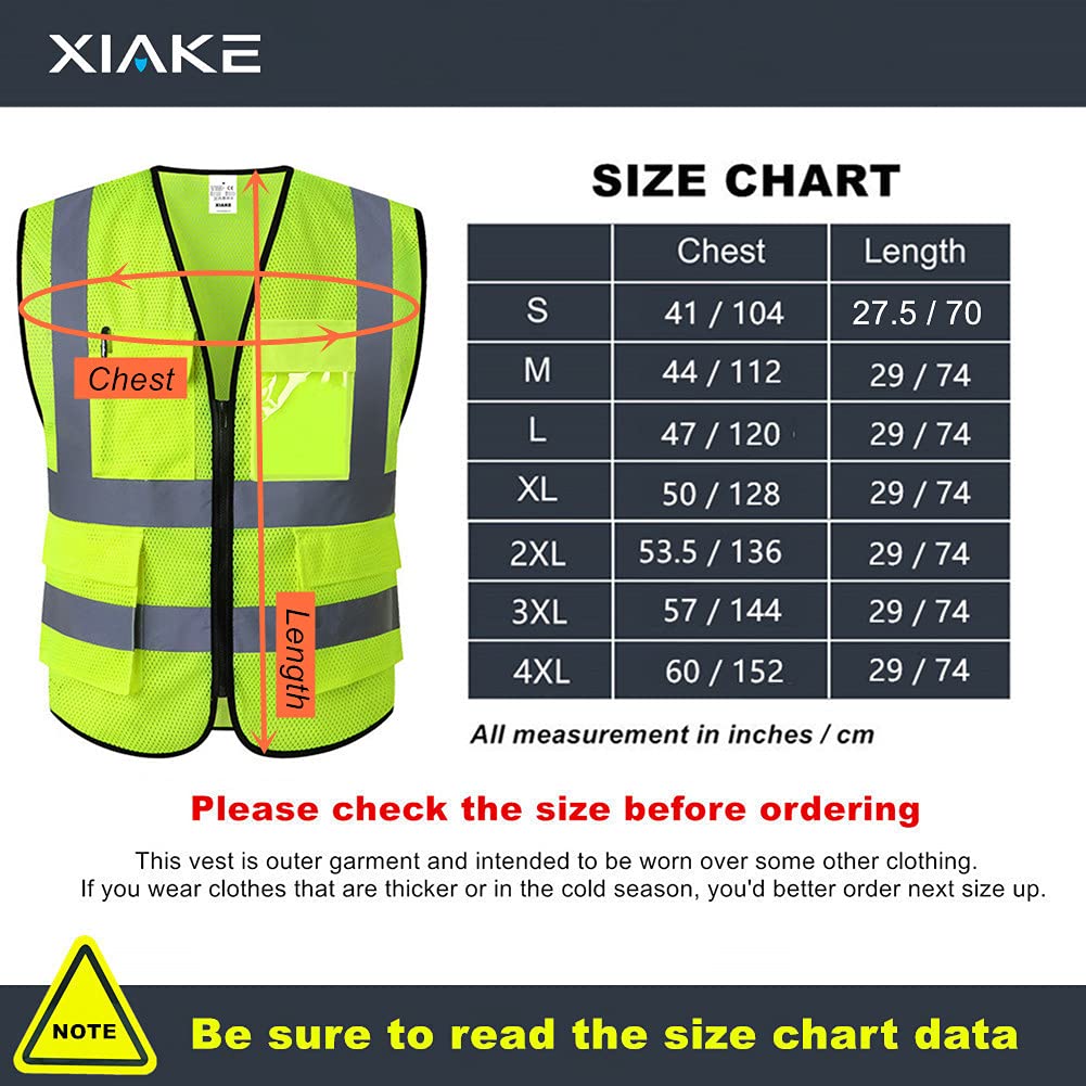 XIAKE Multiple Pockets Class 2 High Visibility Reflective Safety Vest Men Women Work Construction Vest Meets ANSI Standards