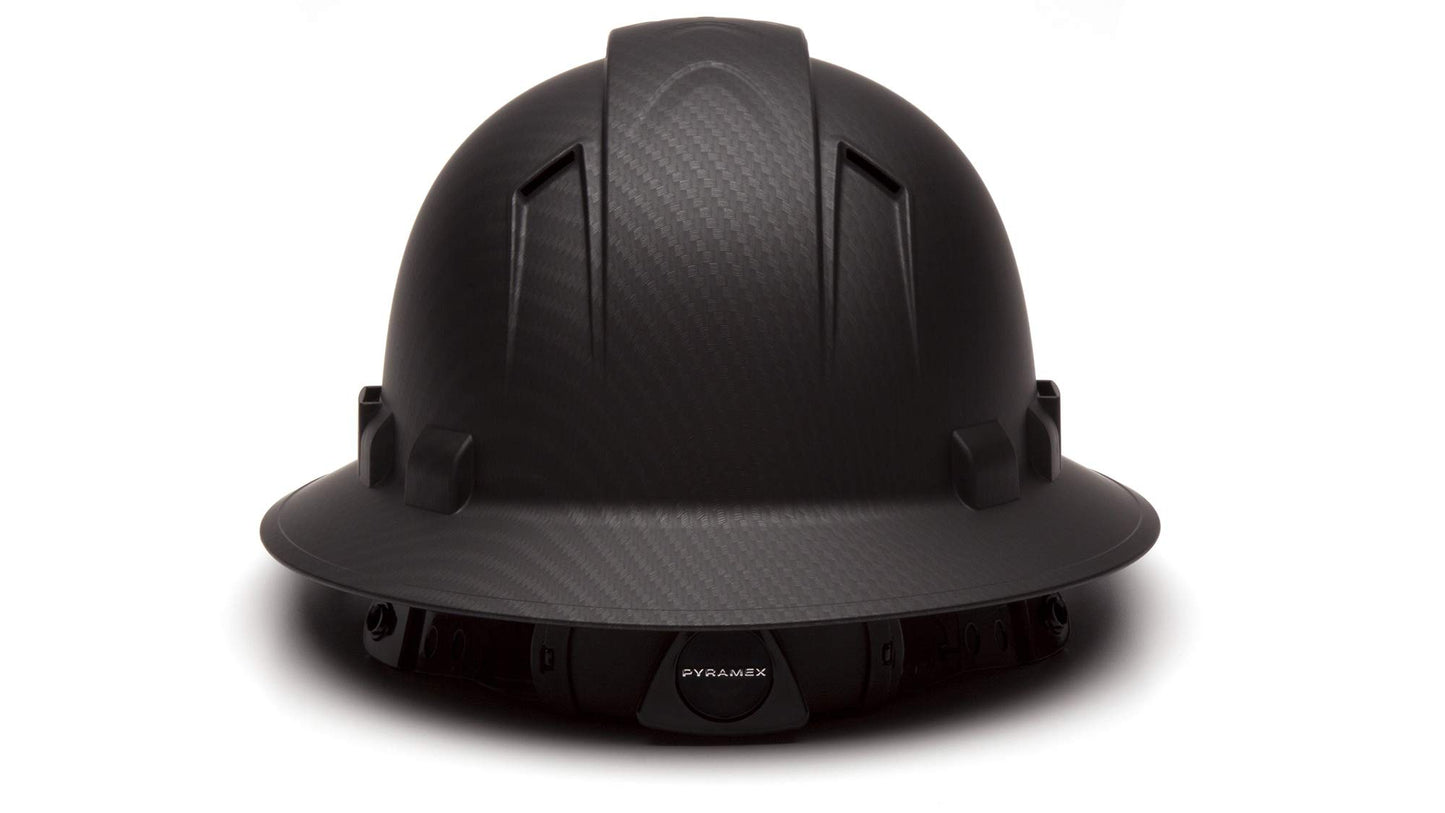 Pyramex Ridgeline Full Brim Hard Hat 4 Point Ratchet Vented Matte Black Graphite Pattern