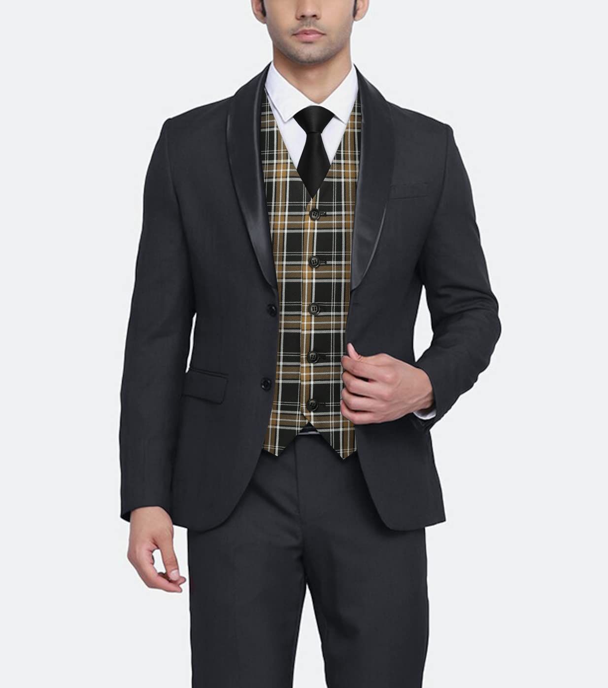 HISDERN Men's Suit Vest Business Plaid Formal Dress Waistcoat Slim Fit Vests for Men with 3 Pocket for Suit or Tuxedo