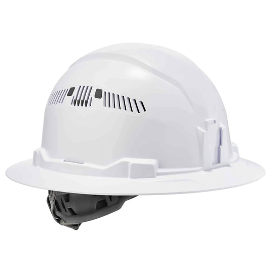 Vented Hard Hat , Full Brim Style, Ratchet Suspension, Class C, Ergodyne Skullerz 8973,White