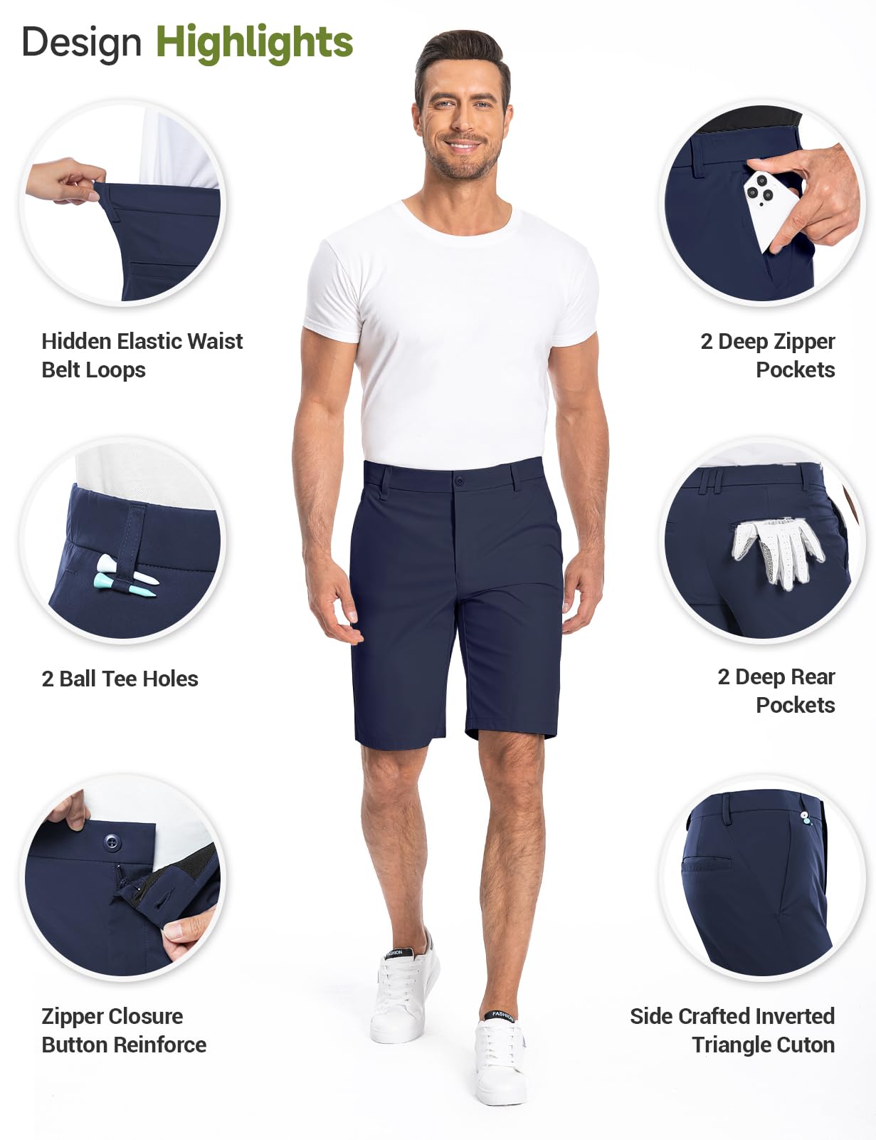 Men's Golf Shorts 7" 10" Dress Casual Shorts Quick Dry Stretch Anti-Wrinkle Work Hybrid Chino Shorts with 4 Pockets