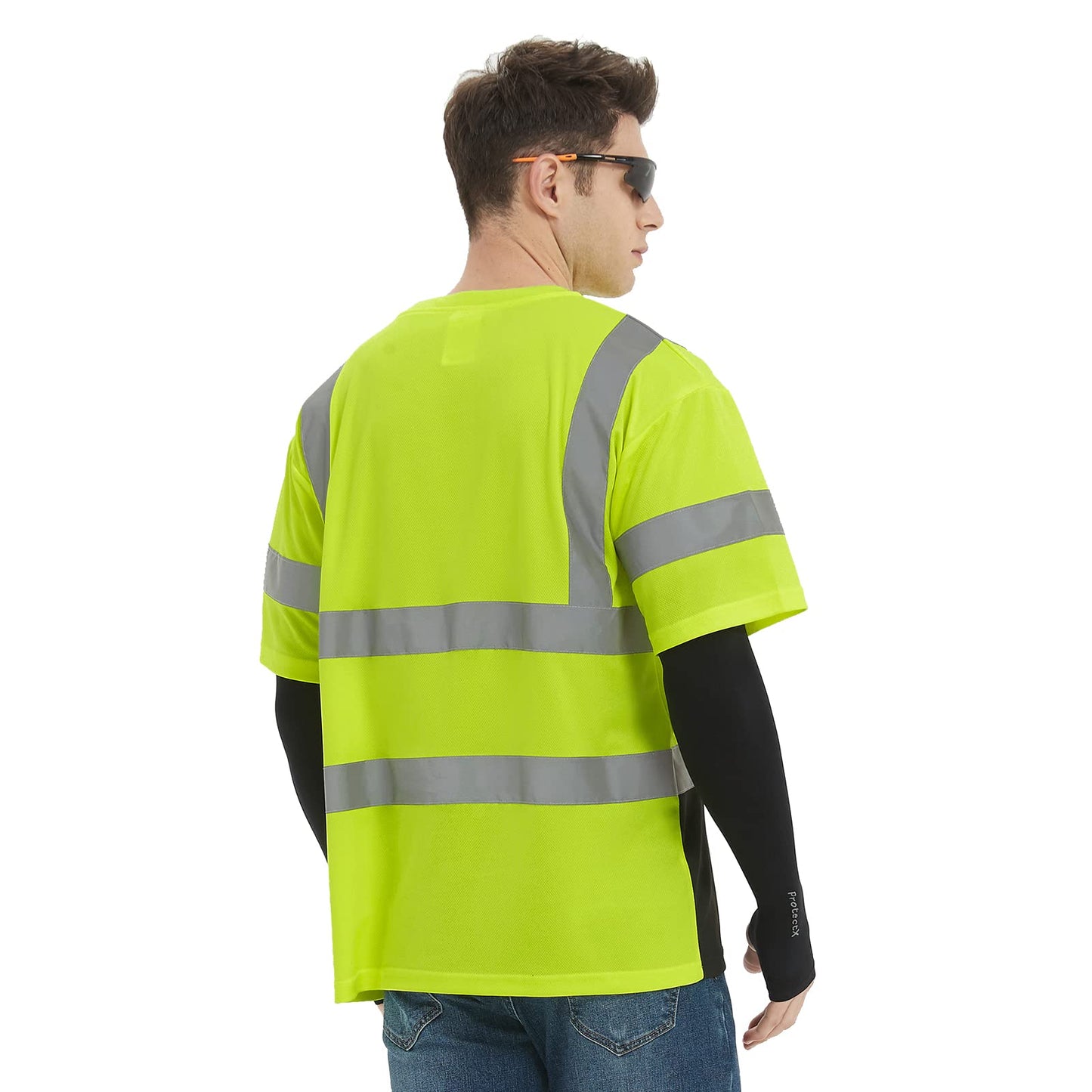 ProtectX High Visibility Short Sleeve Reflective Safety T-Shirt, Men's Heavy Duty Breathable Hi Vis Shirts, Class 2 Type R