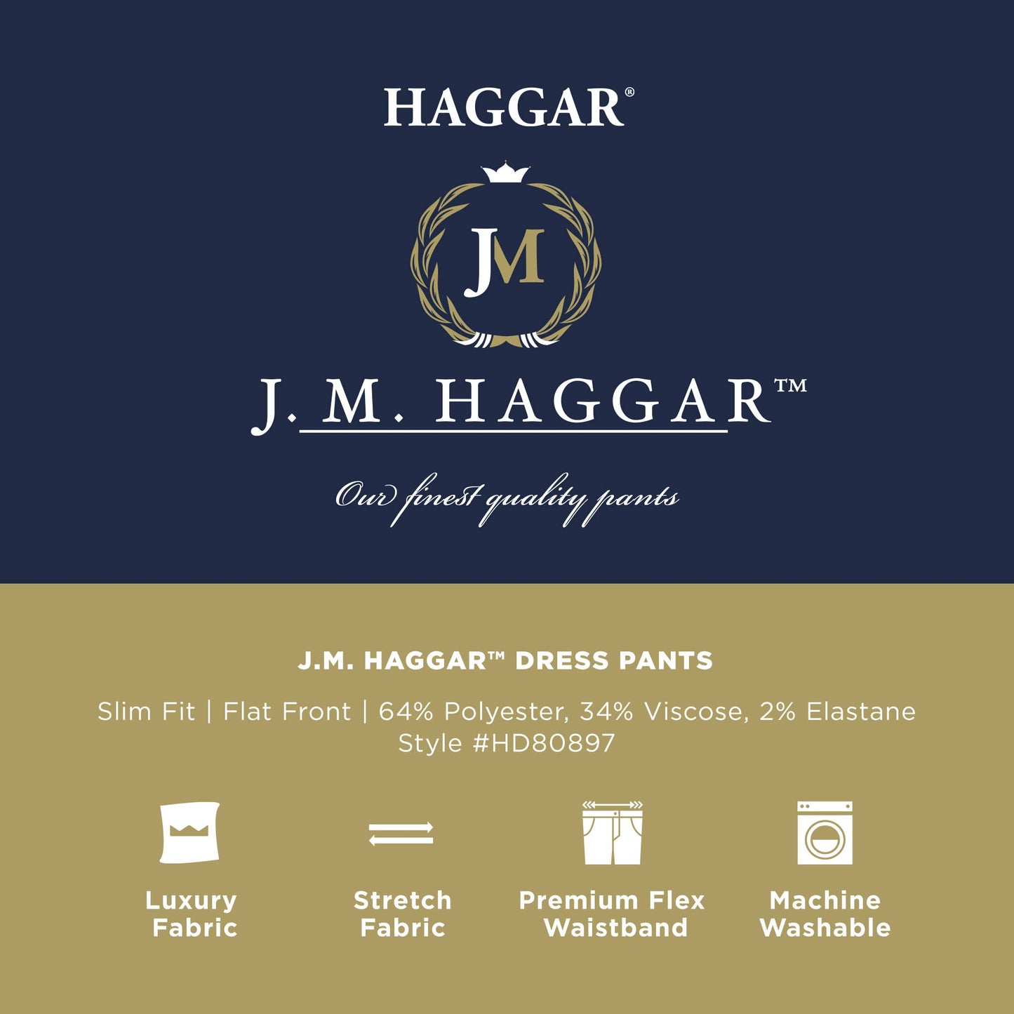 HAGGAR Mens 4 Way Stretch Slim Fit Flat Front Dress Pant