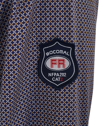 BOCOMAL FR Shirts for Men Printed Plaid Flame Resistant Clothing 6.5oz Cotton Button Up Welding Shirts NFPA2112 CAT2