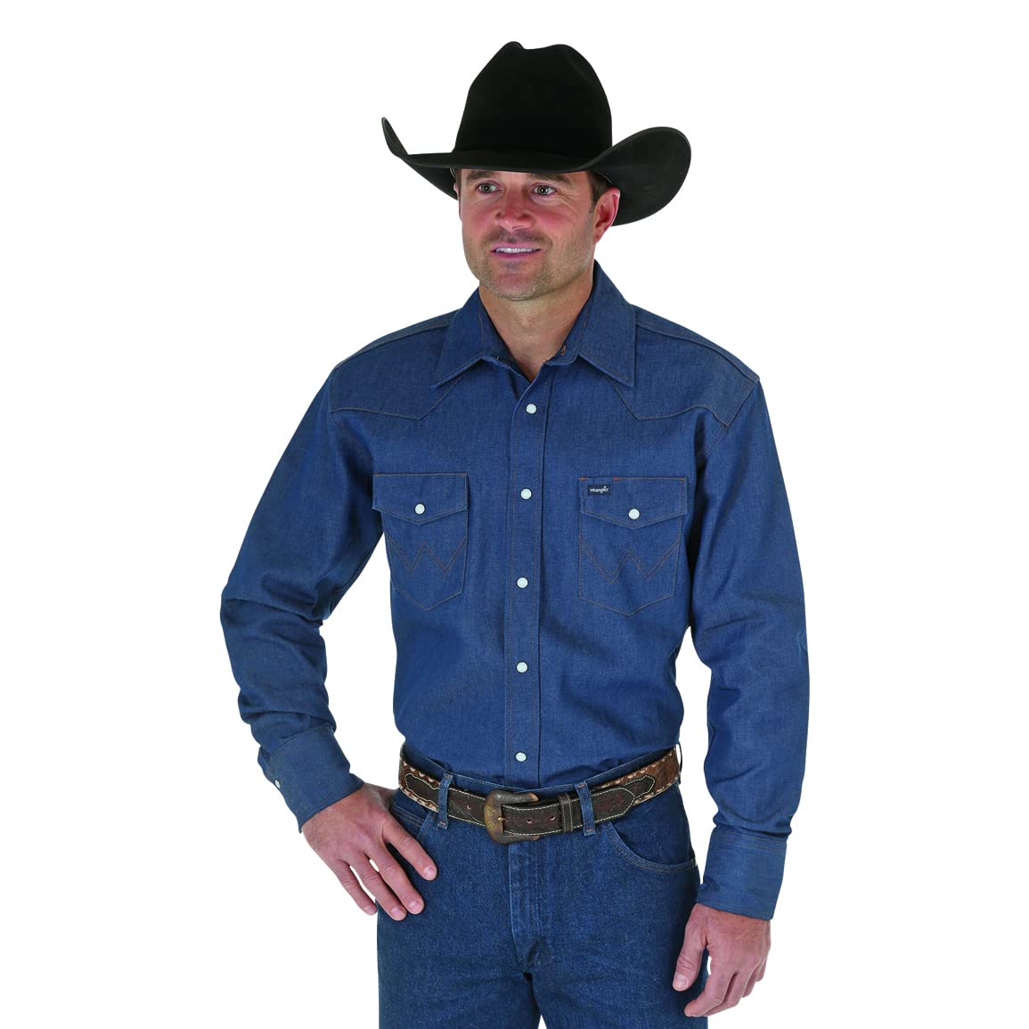 Wrangler Mens Cowboy Cut Firm Finish Long Sleeve Western Snap Solid Work Shirt